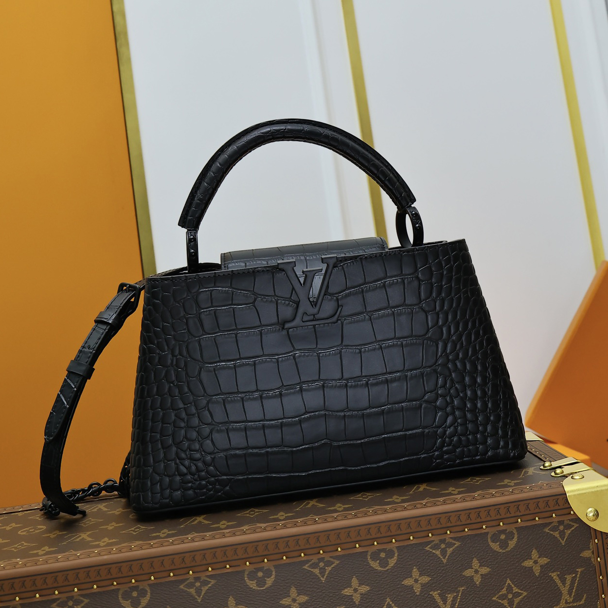 NIGO Louis Vuitton Capucine Women's Solid Color Monogram Logo Crocodile Leather Shoulder Crossbody Tote Bag Bags #nigo74832