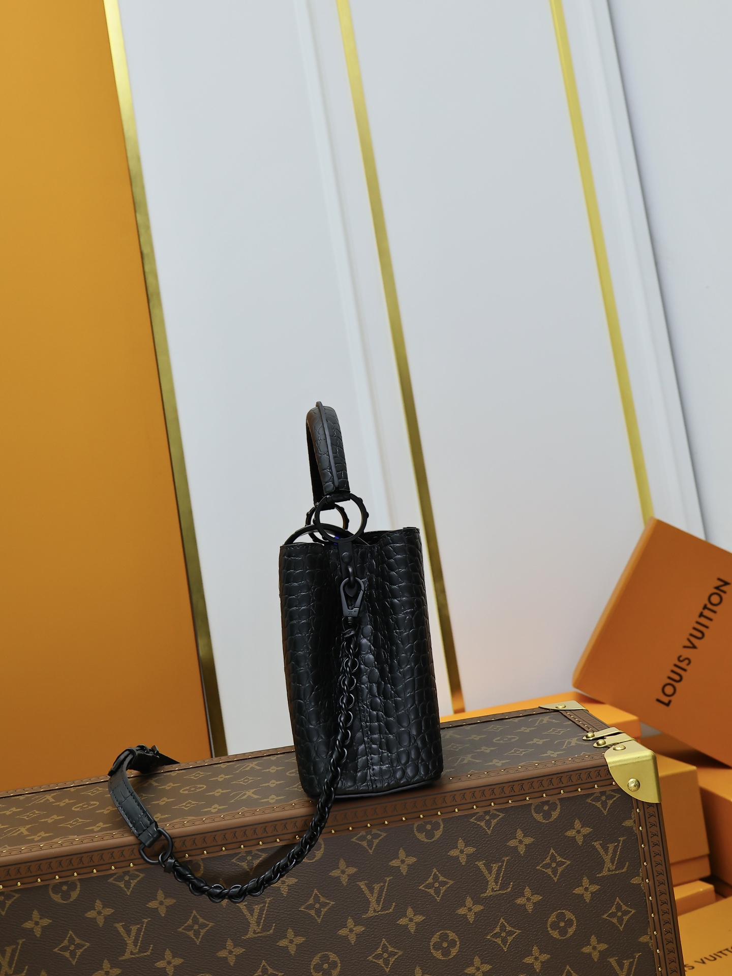 NIGO Louis Vuitton Capucine Women's Solid Color Monogram Logo Crocodile Leather Shoulder Crossbody Tote Bag Bags #nigo74832