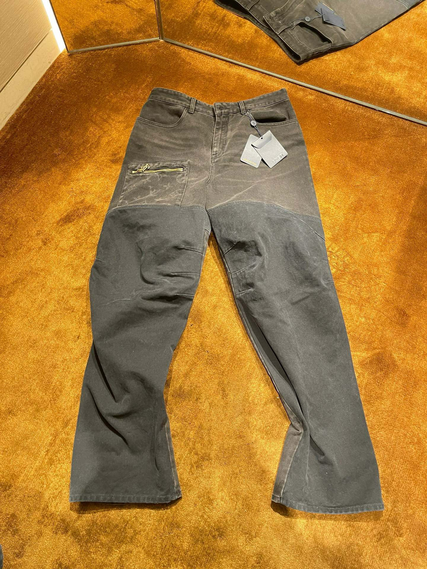 NIGO Louis Vuitton Men's Spring and Autumn Solid Color Letter Printed Pocket Aged Casual Jeans Pants #nigo74828