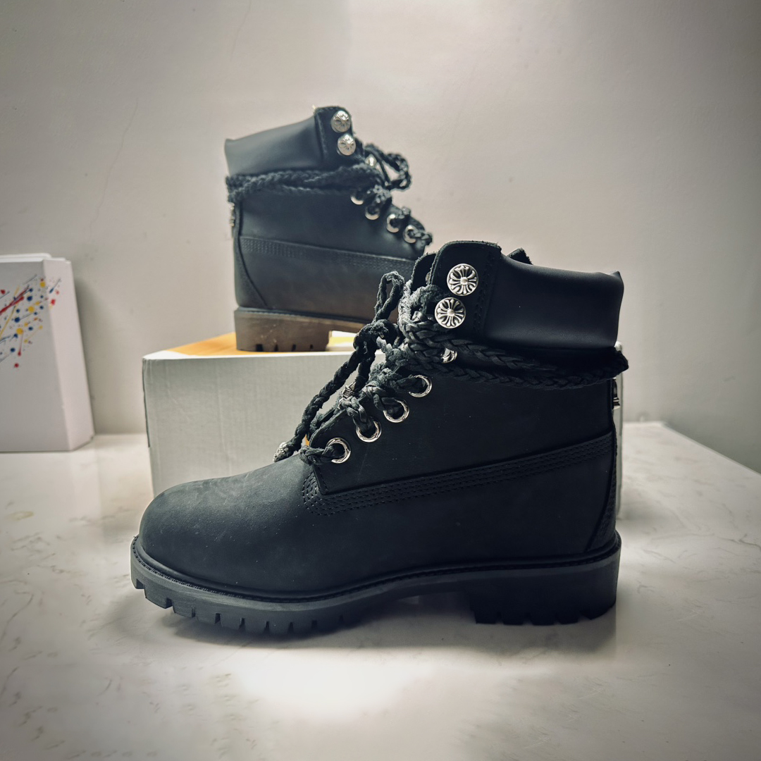 NIGO Chrome Hearts x Timberland Men's And Women's Fall And Winter Old Flower Print Round Head Lace Up Embossed Waterproof Suede And Ankle Boots Martin Boots Shoes #nigo74836