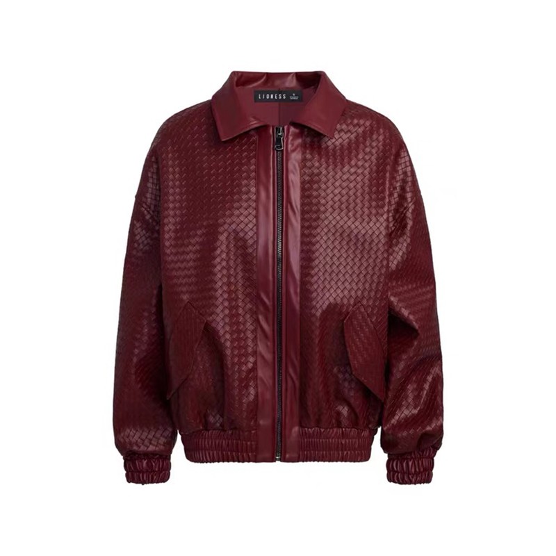 NIGO Lioness Women's Autumn And Winter Solid Color Lapel Zipper Woven Check Long Sleeve Leather Jacket Ngvp #nigo9817