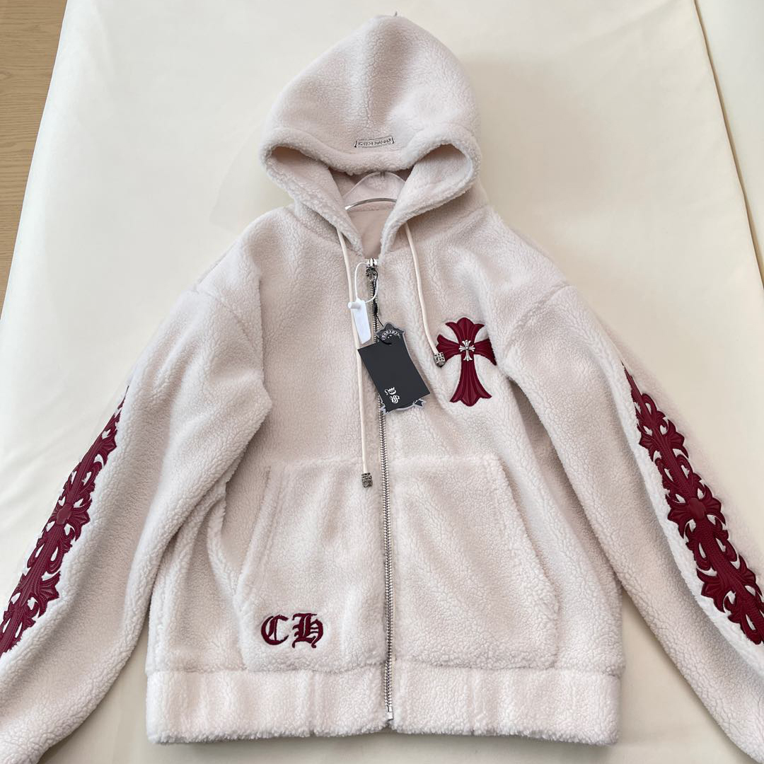 NIGO Chrome Hearts Men's And Women's Autumn And Winter Solid Color Lamb Wool Fabric Hooded Zipper Long Sleeved Jacket #nigo74825