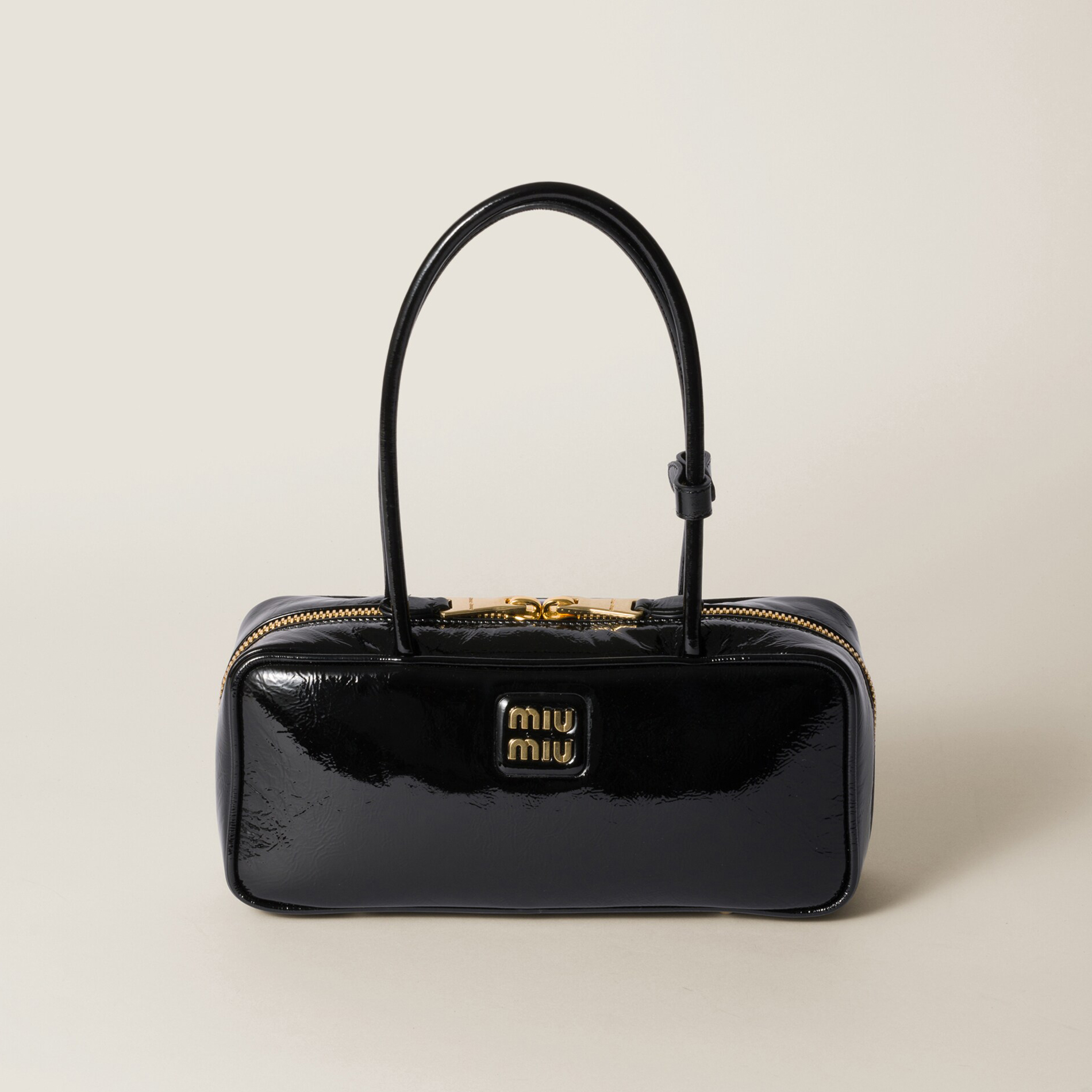 NIGO MiuMiu Women's Solid Color Zipper Closure Beau Naplak Patent Leather Shoulder Handbag Bag Bags #nigo74849