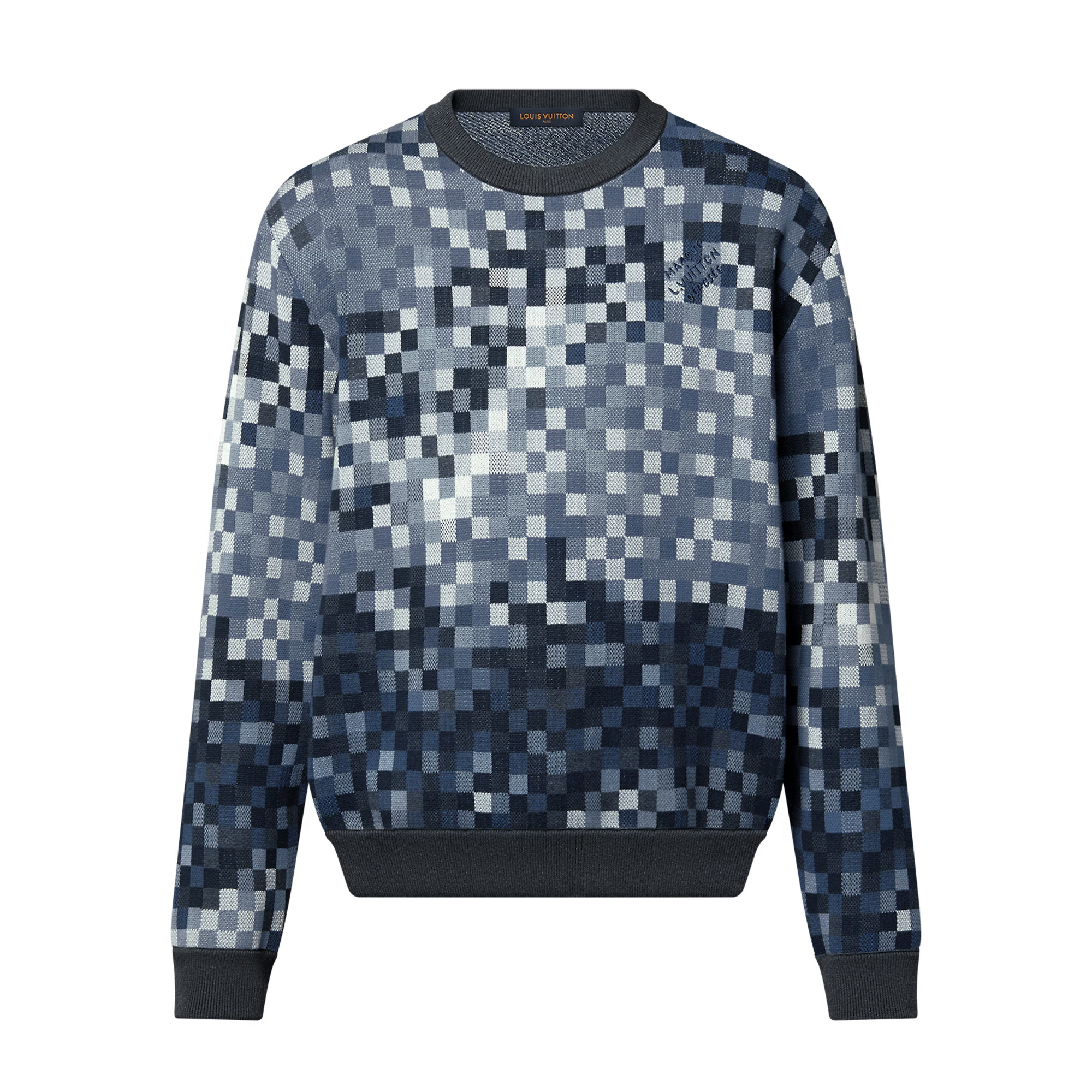 NIGO Louis Vuitton Men's Spring and Autumn Plaid Printed Crew Neck Ribbed Jacquard Long Sleeve Knitted Sweater #nigo74845