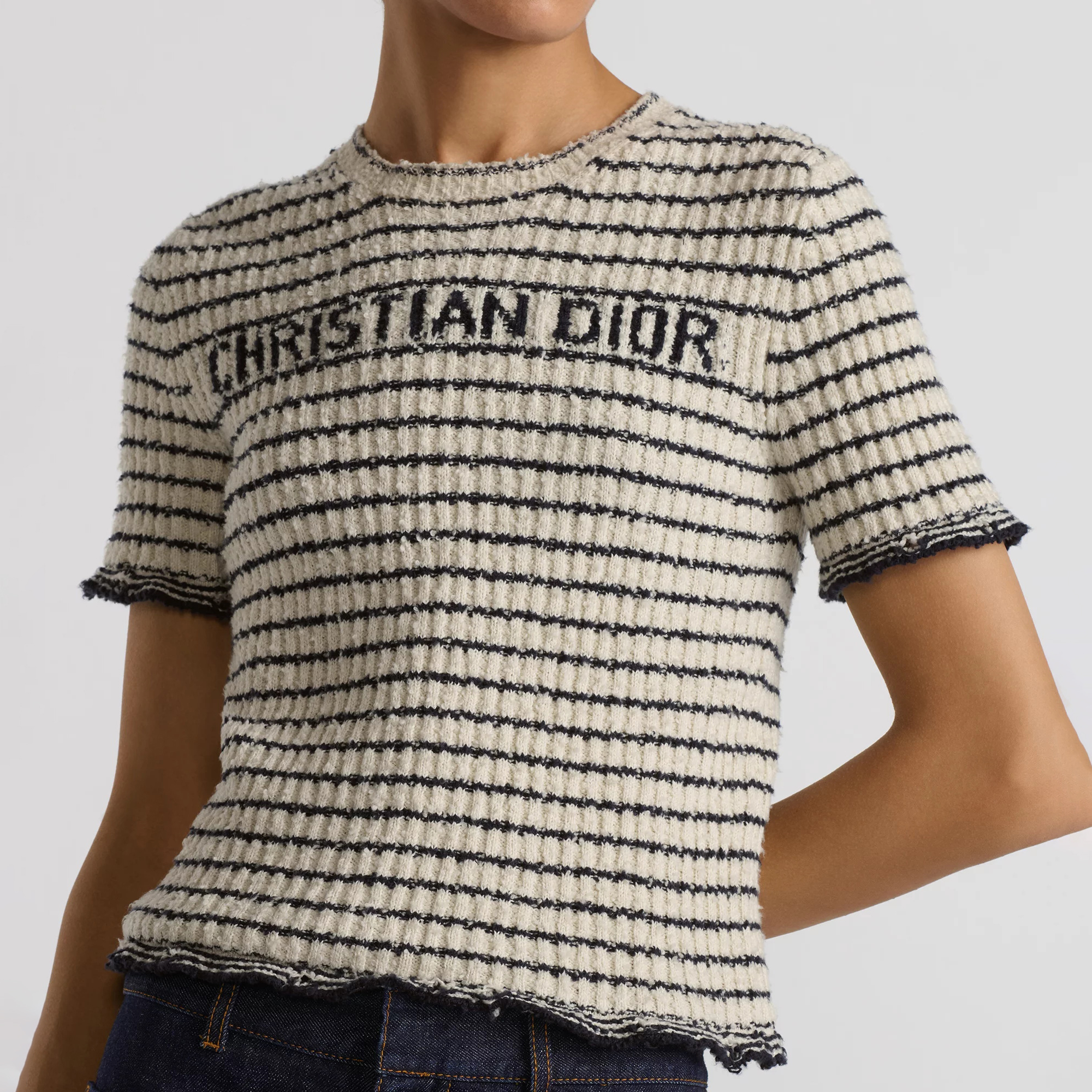 NIGO DIOR Women's Summer Logo Letter Printed Striped Round Neck Knit Short Sleeve T-Shirt #nigo74843