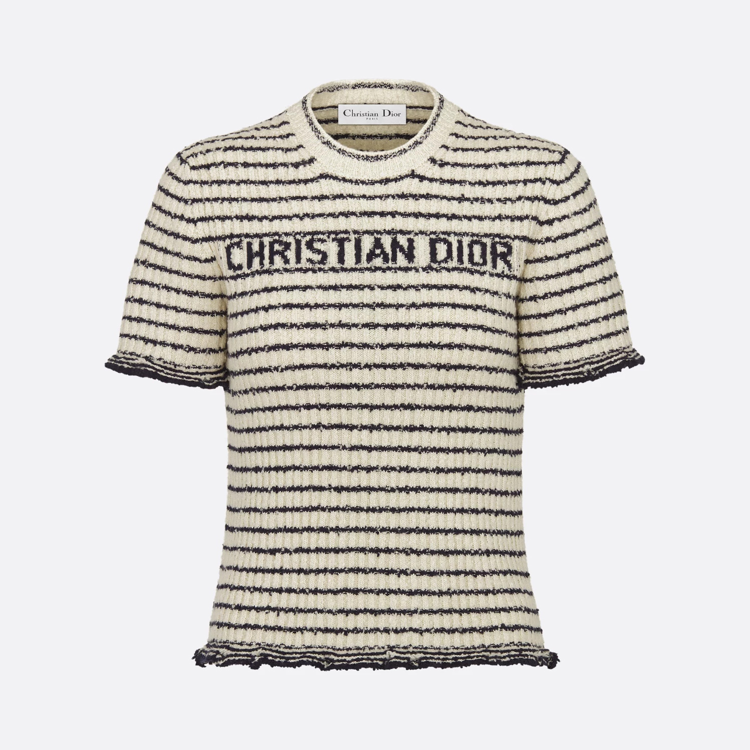 NIGO DIOR Women's Summer Logo Letter Printed Striped Round Neck Knit Short Sleeve T-Shirt #nigo74843