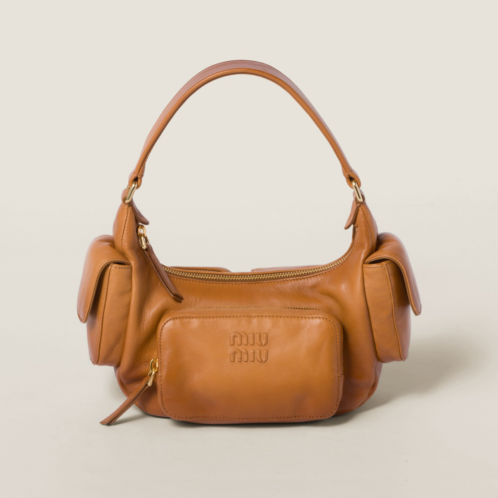 NIGO MiuMiu Women's Embossed Engraved Logo Zipper Closure Solid Color Soft Leather Biker Bag Armpit Bags Shoulder Handbag #nigo74852