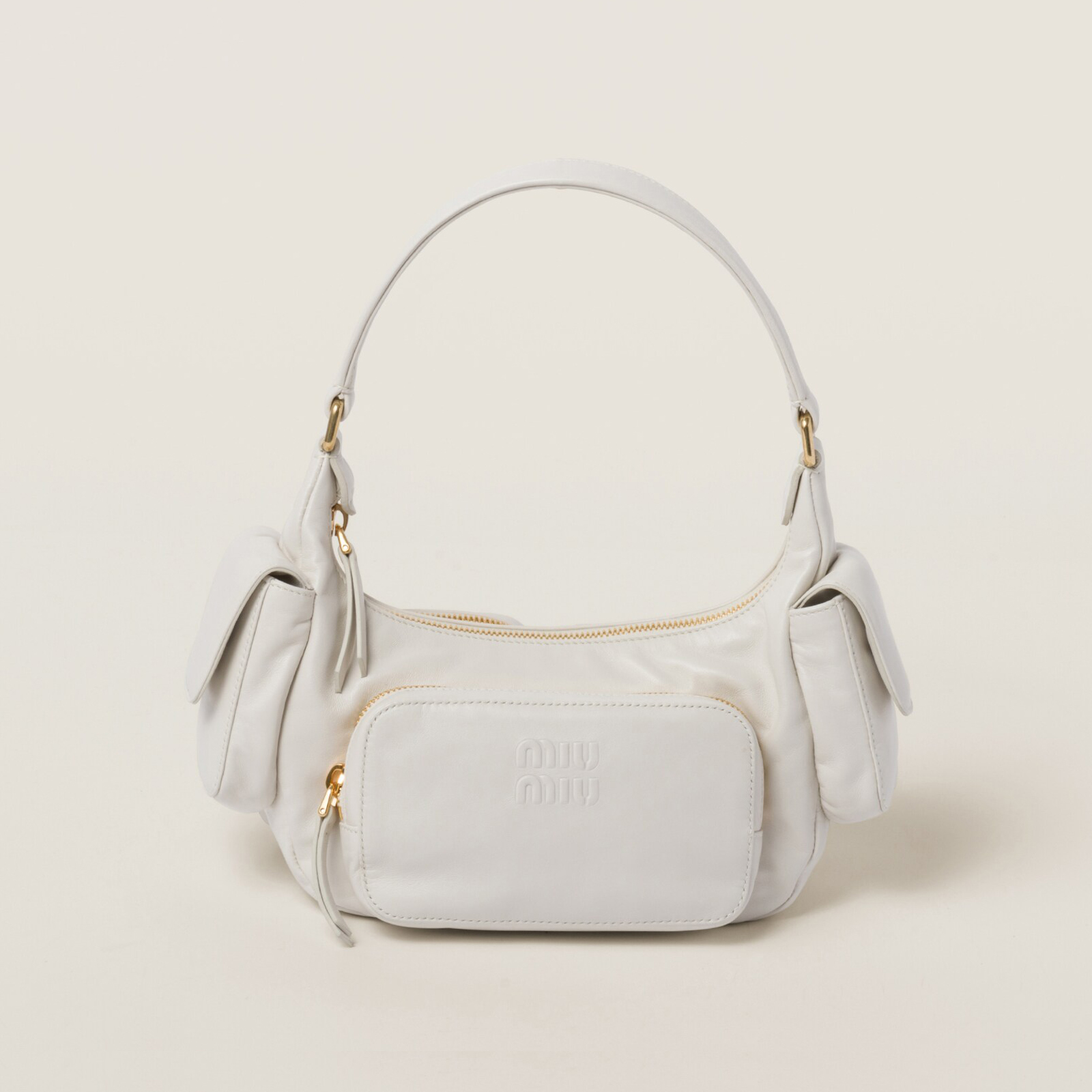 NIGO MiuMiu Women's Embossed Engraved Logo Zipper Closure Solid Color Soft Leather Biker Bag Armpit Bags Shoulder Handbag #nigo74852