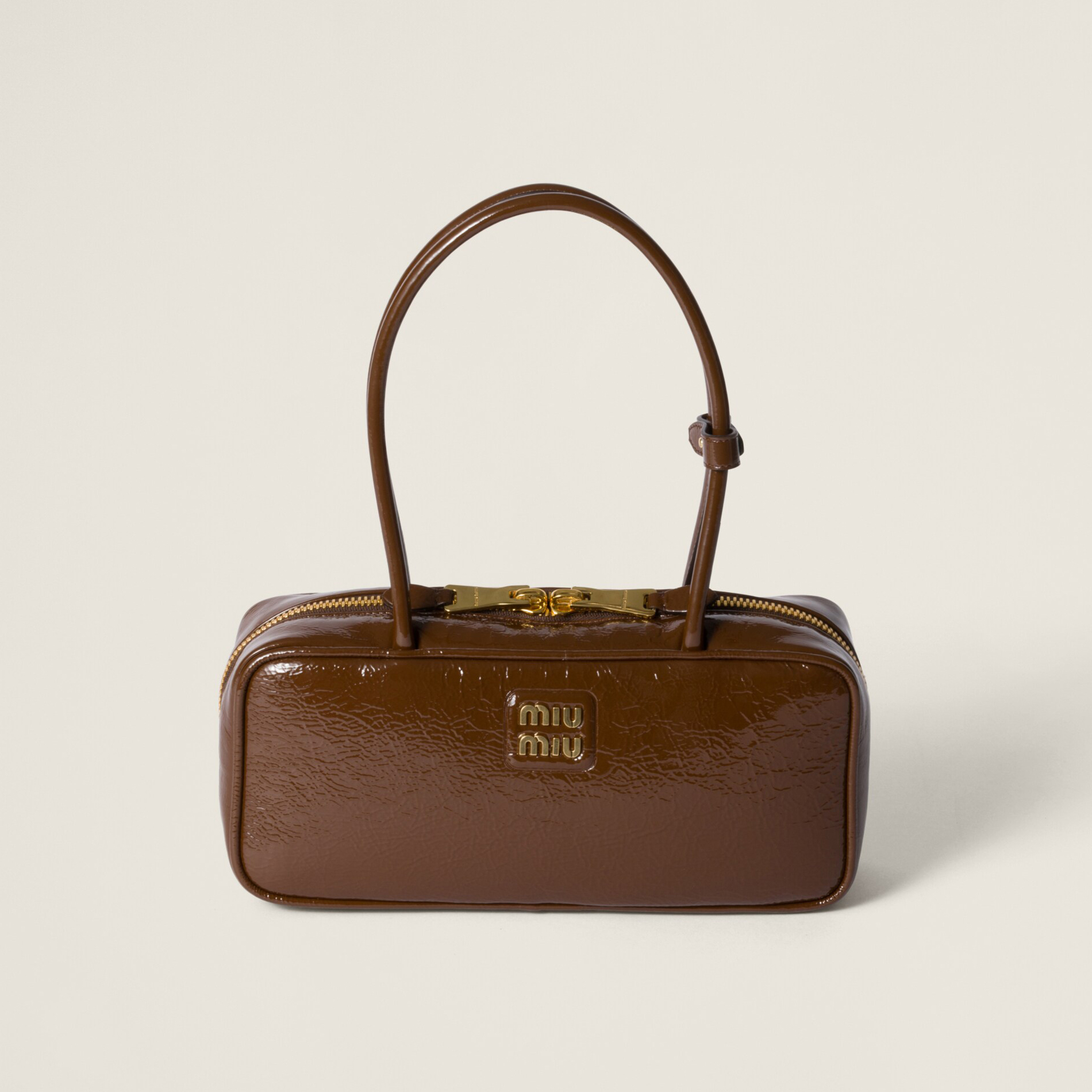 NIGO MiuMiu Women's Solid Color Zipper Closure Beau Naplak Patent Leather Shoulder Handbag Bag Bags #nigo74849