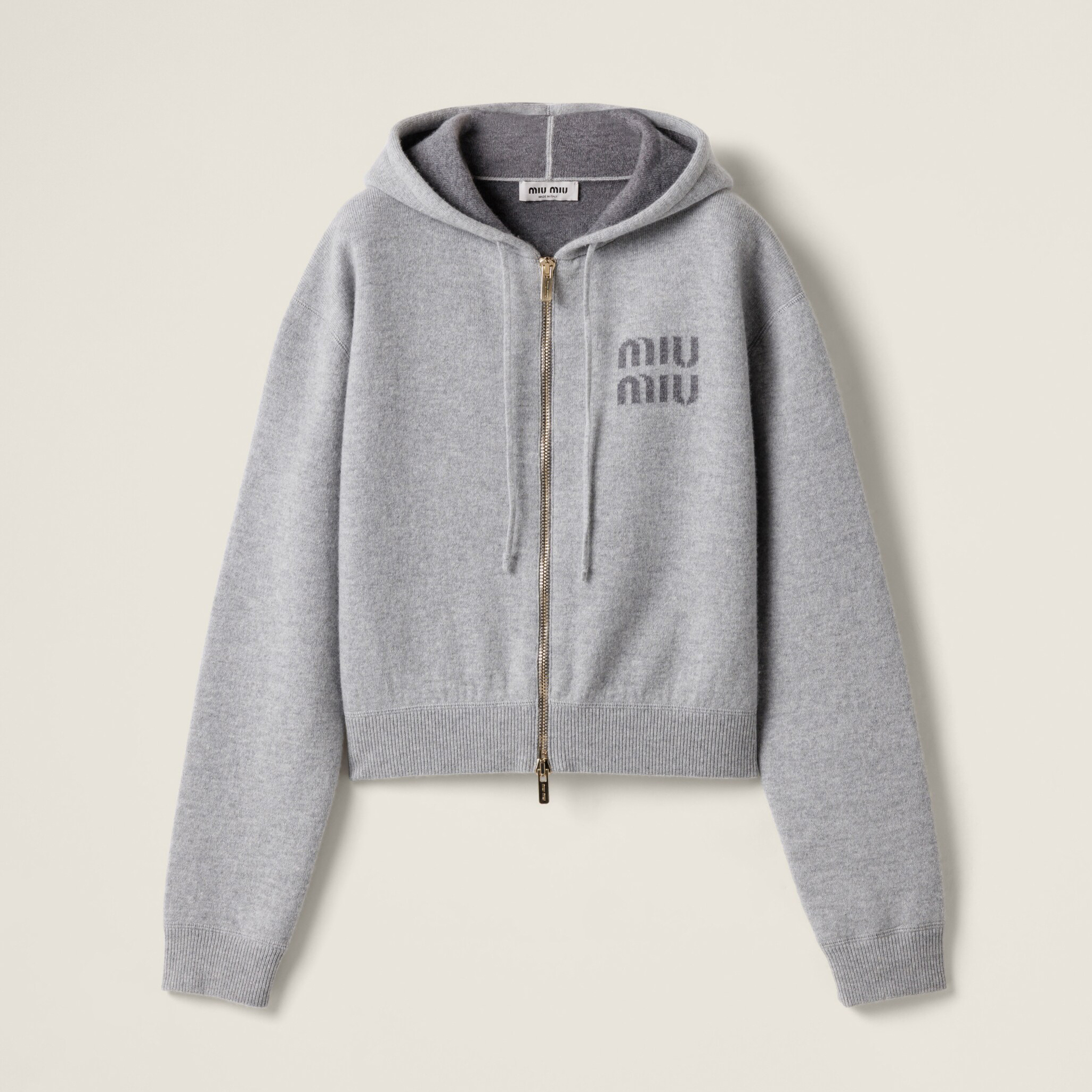 NIGO MiuMiu Women's Spring and Autumn Solid Color Blend Sports Cashmere Sweater Hooded Zipper Jacket #nigo74866