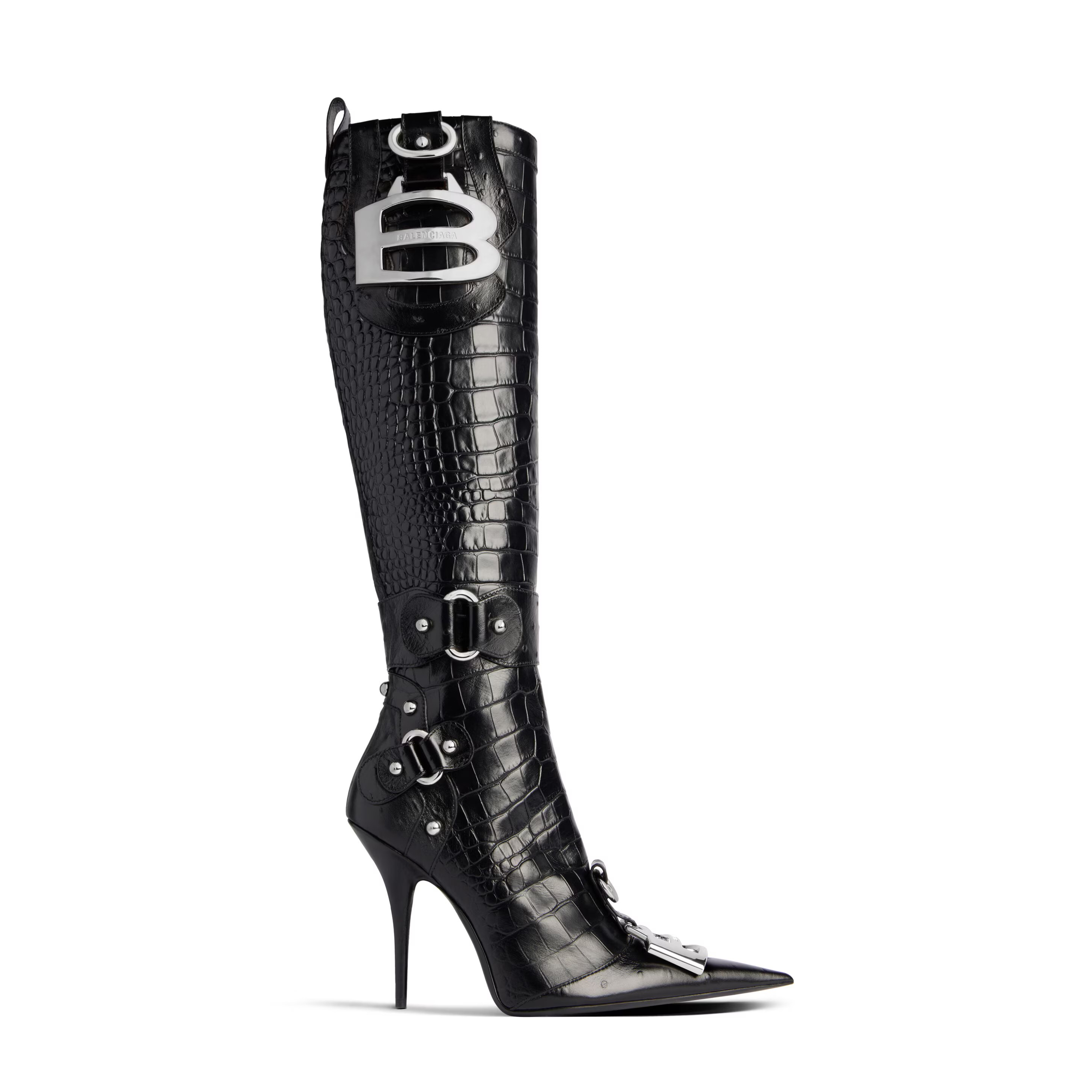 NIGO Balenciaga Women's Pointed Toe Jacquard Thigh High Boots 11cm Heel Calf Leather Biker Shoes #nigo74861