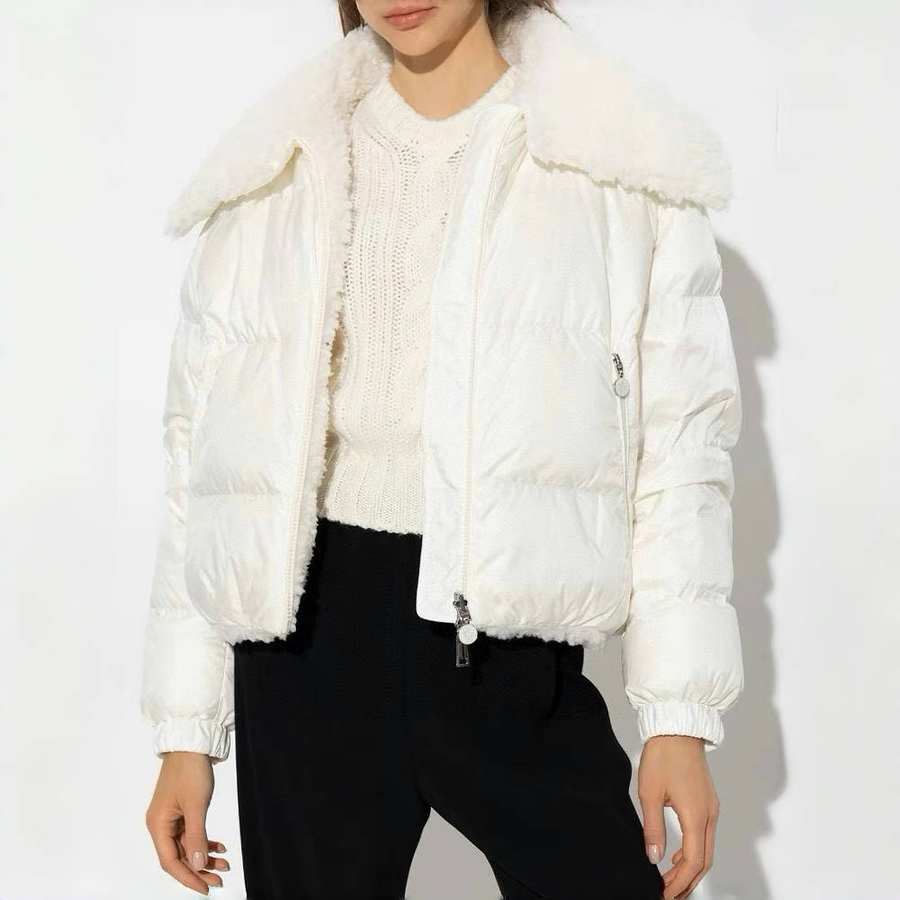 NIGO Moncler Women's Autumn and Winter Solid Color Lapel Zipper Lamb's Wool Reversible Long Sleeve Puffer Down Jacket #nigo74858