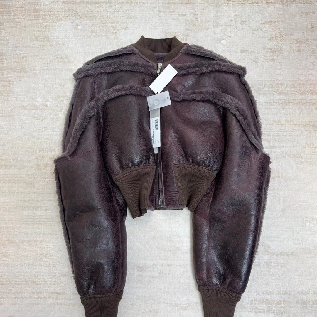 NIGO Rick Owens Ro Fur One Autumn And Winter New Fashion Splicing Leather Jacket Coat High Street Trend Hip Hop Dark Style Warm Coat Ngvp #nigo9719