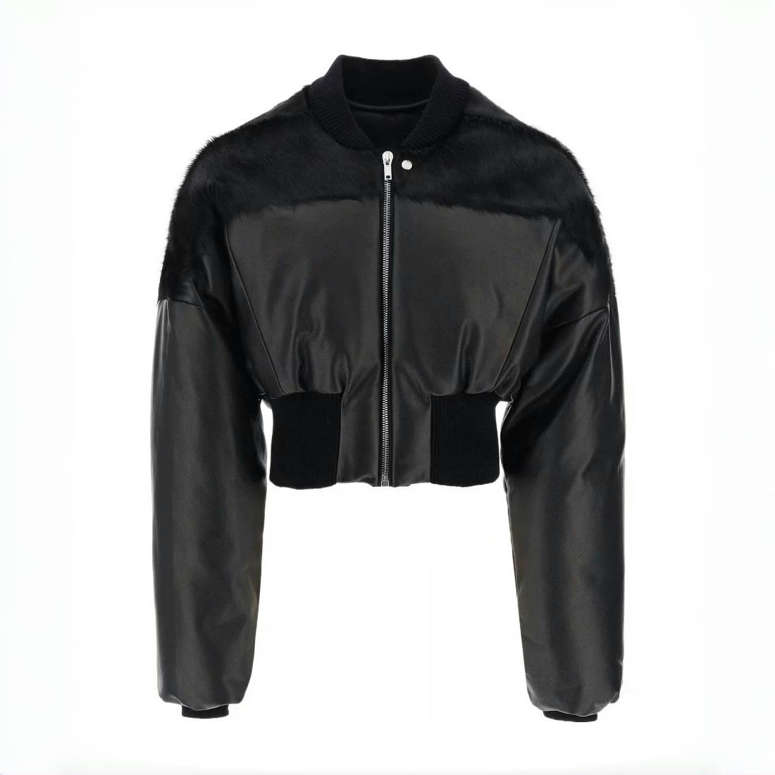 NIGO Rick Owens Men's Autumn And Winter Fur Splicing Leather Down Jacket Dark Style Fashion High Street Hip Hop Zip Short Jacket Ngvp #nigo9825