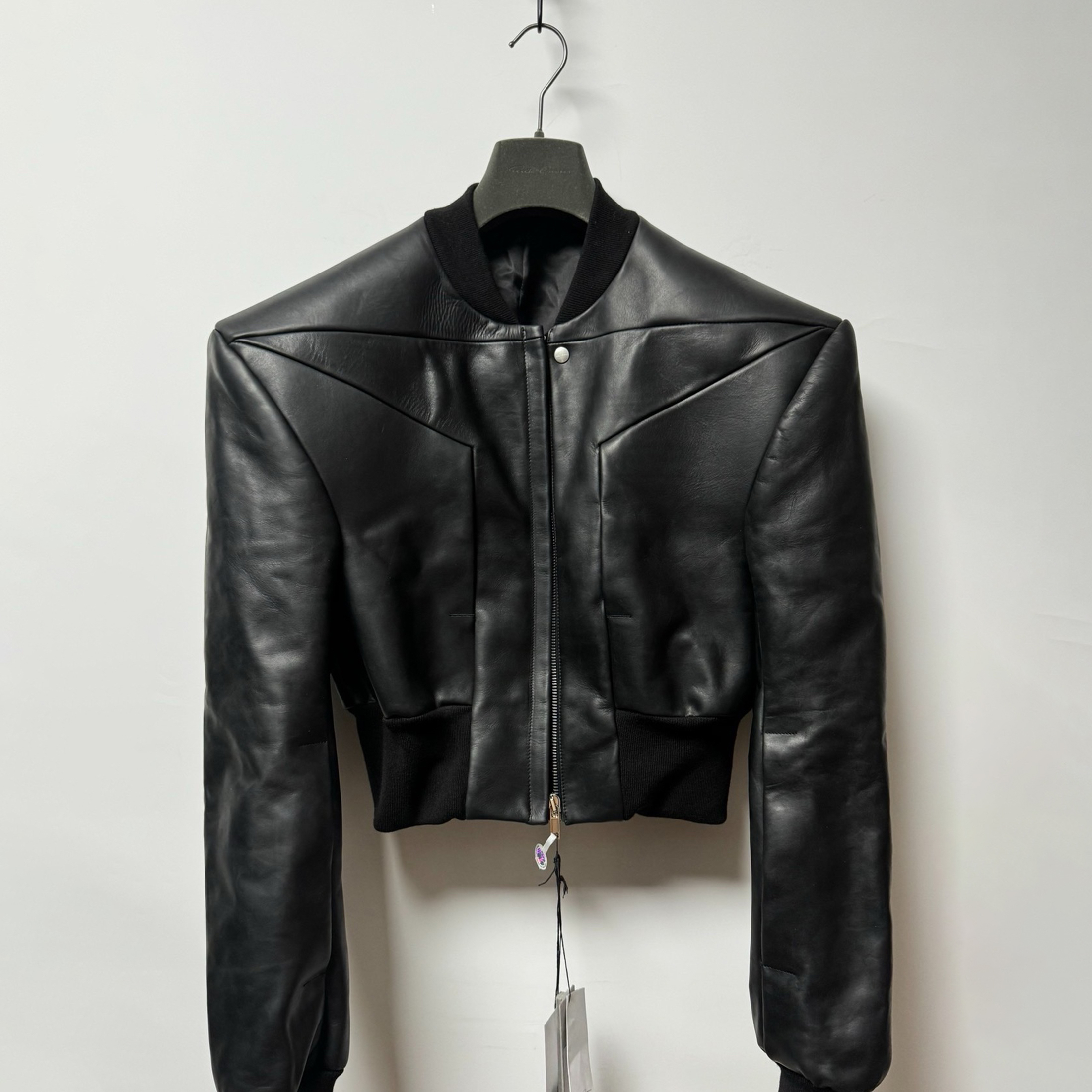 NIGO Rick Owens Men's Spring And Autumn Standing Collar Short Shoulder Padded Leather Jacket High Street Hip Hop Zip Long Sleeve Leather Jacket Ngvp #nigo9828