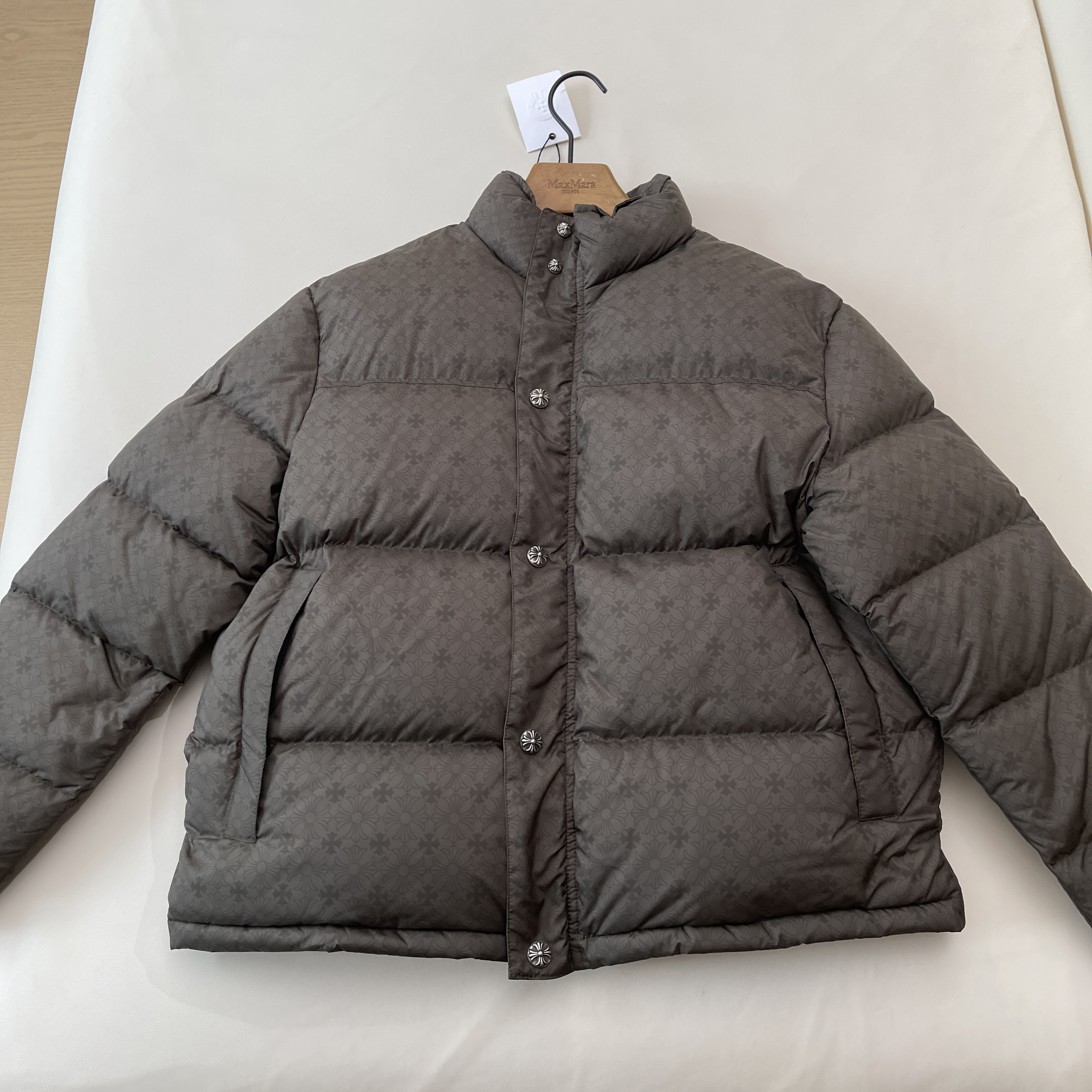 NIGO Chrome Hearts Men's Autumn and Winter Solid Color Dark Printed Sterling Silver Button Long Sleeve Puffer Down Jacket #nigo74886