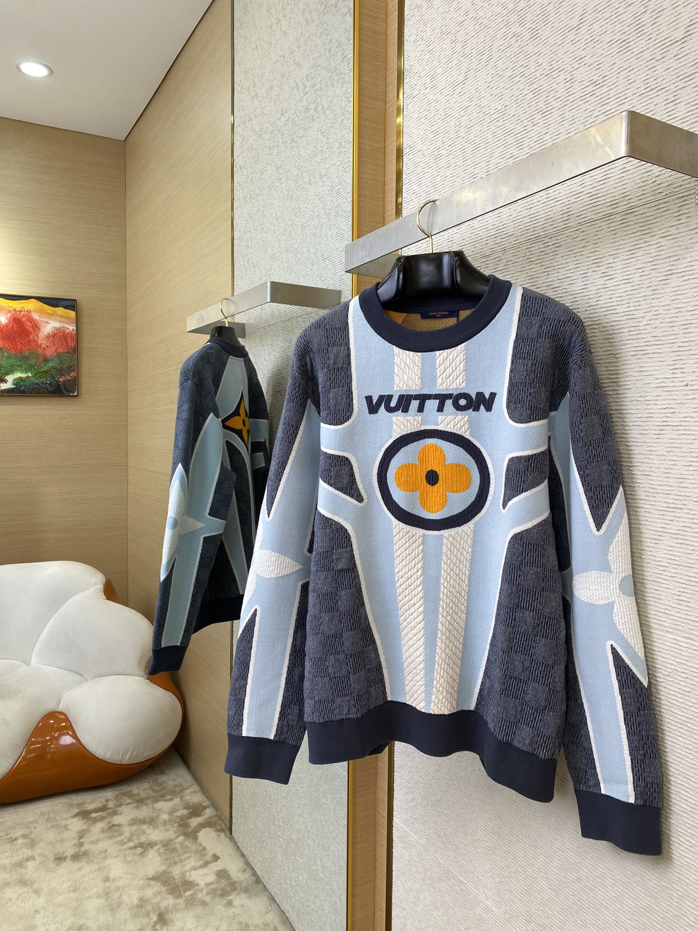 NIGO Louis Vuitton Men's Spring & Autumn Colorblocked Quilted Cotton Blend Crew Neck Sweater #nigo74889