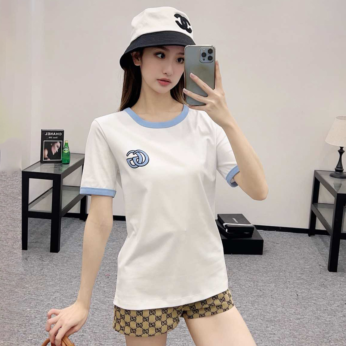 NIGO Gucci Women's Summer Solid Color Letter Print Round Neck Cotton Short Sleeve T-Shirt #nigo74913