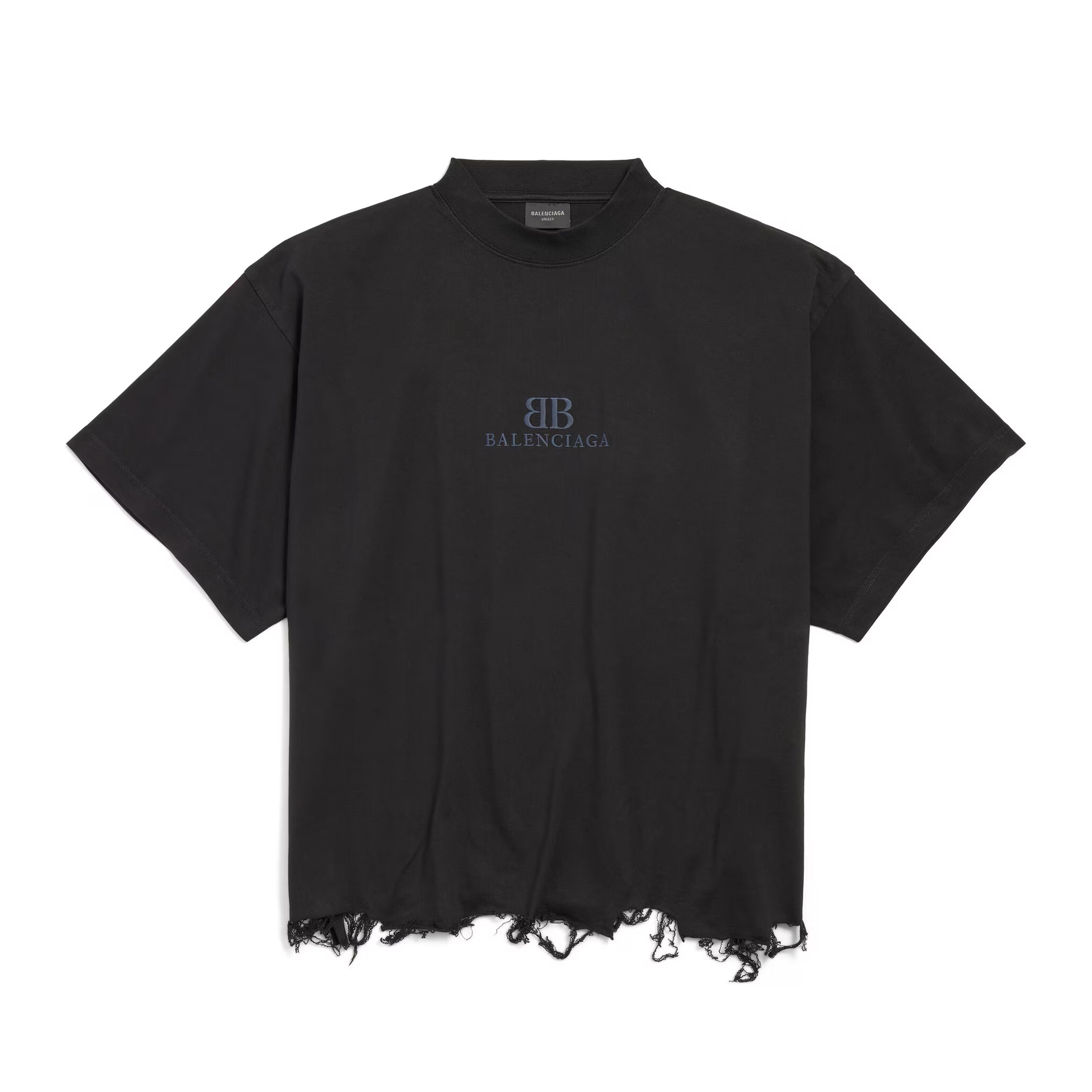 NIGO Balenciaga Men's and Women's Solid Color Letter Logo Embroidery Round Neck Destroyed Raw Edge Short Sleeve T-Shirt #nigo74896