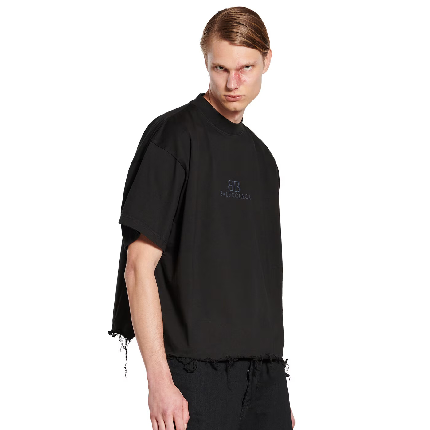 NIGO Balenciaga Men's and Women's Solid Color Letter Logo Embroidery Round Neck Destroyed Raw Edge Short Sleeve T-Shirt #nigo74896