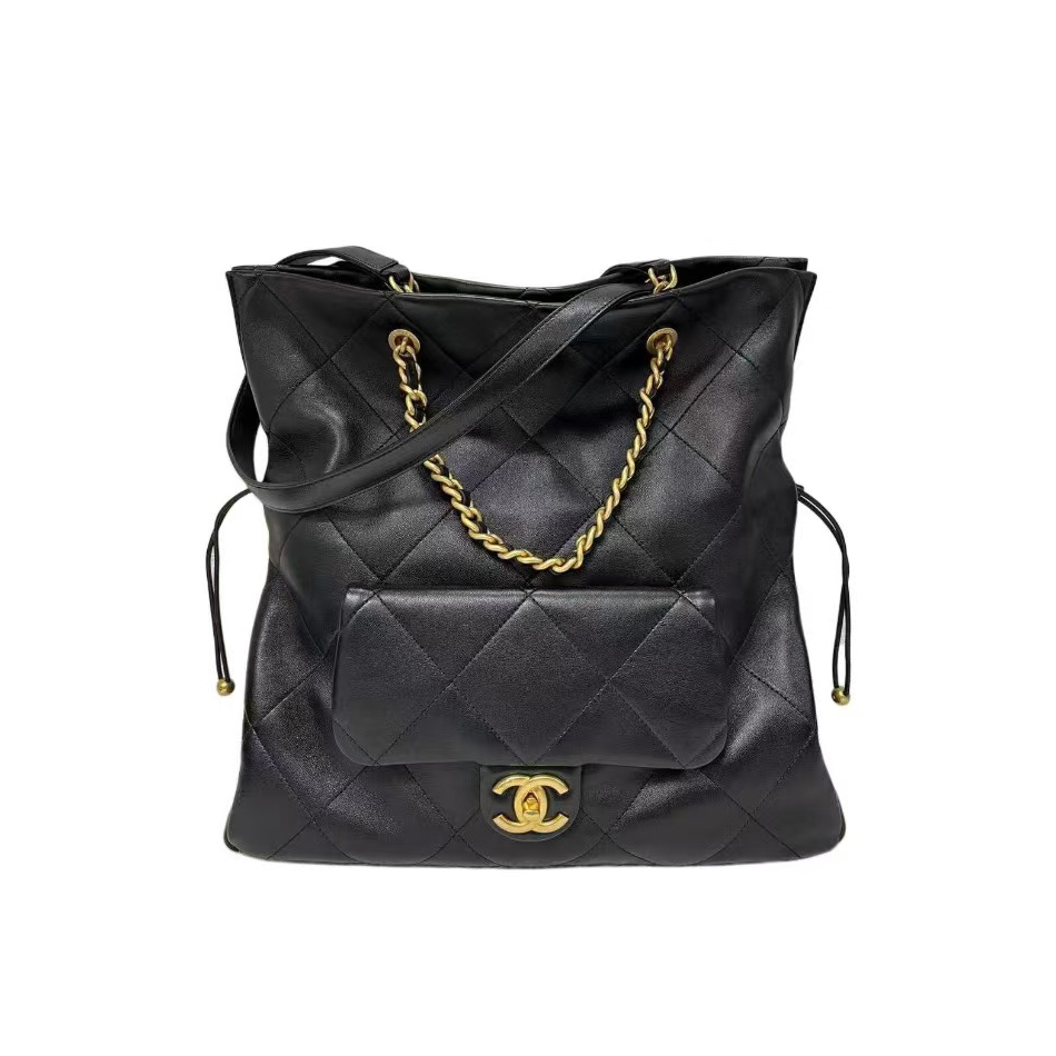 NIGO Chanel Women's Gold Metallic Lattice Quilted Solid Color Lambskin Shoulder Handbag Bag Bags #nigo74882