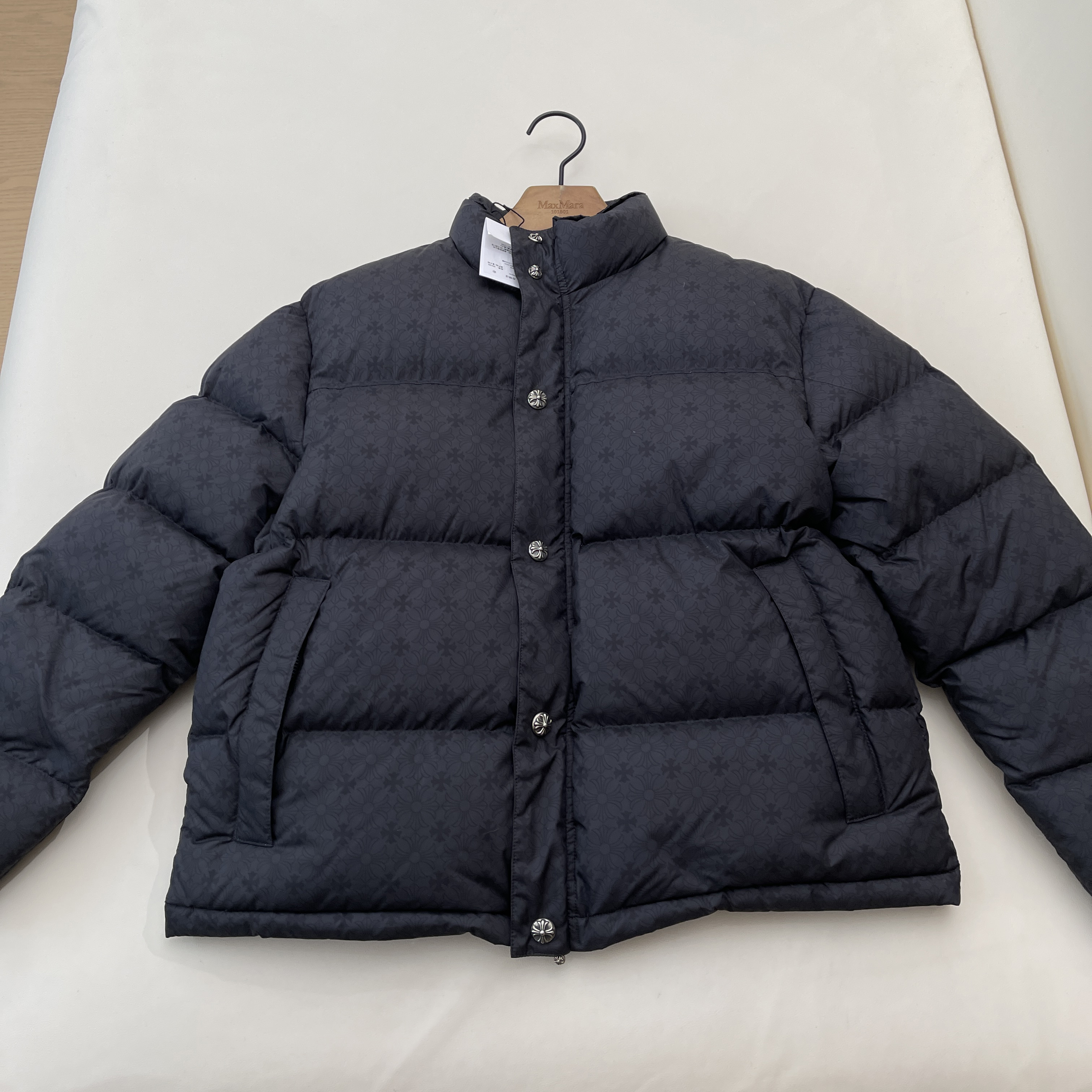 NIGO Chrome Hearts Men's Autumn and Winter Solid Color Dark Printed Sterling Silver Button Long Sleeve Puffer Down Jacket #nigo74886