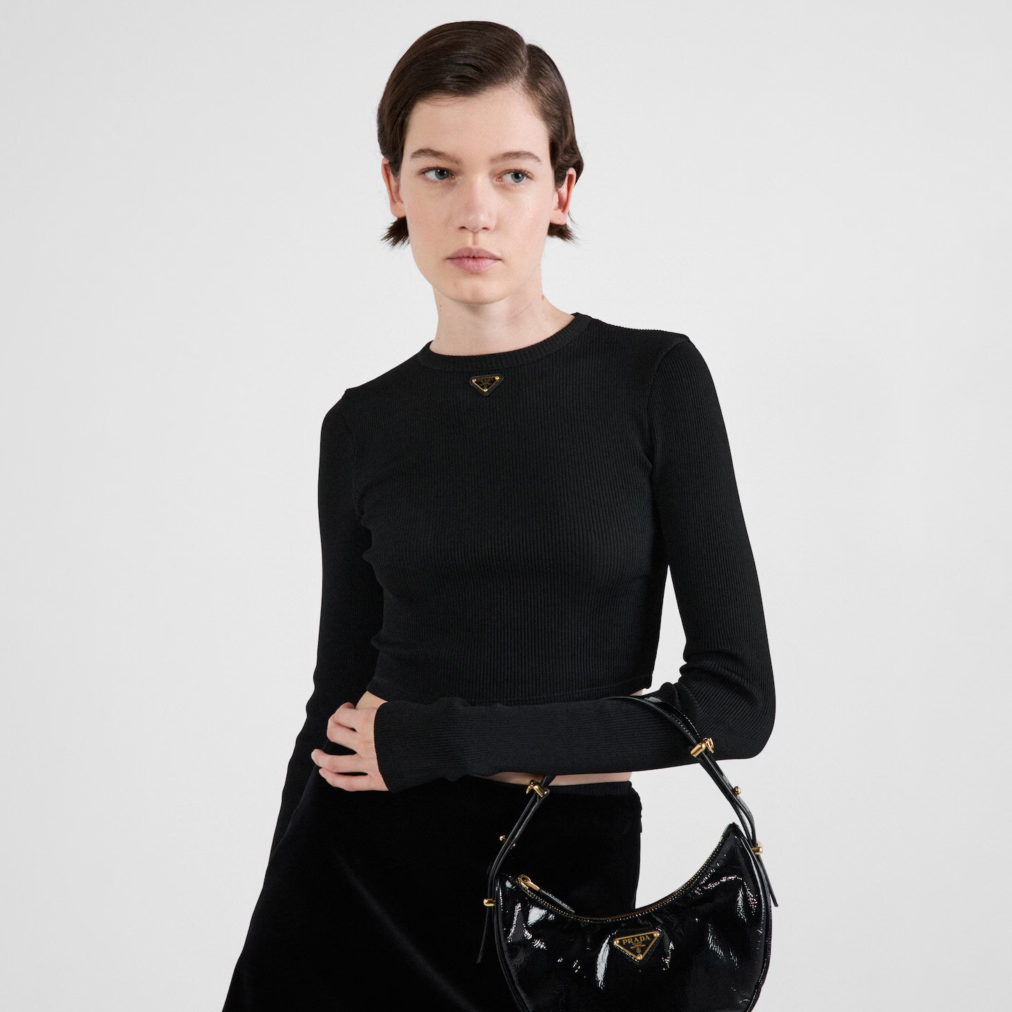 NIGO Prada Women's Spring and Autumn Solid Color Ribbed Logo Printed Round Neck Long Sleeve Knit Sweater #nigo74924