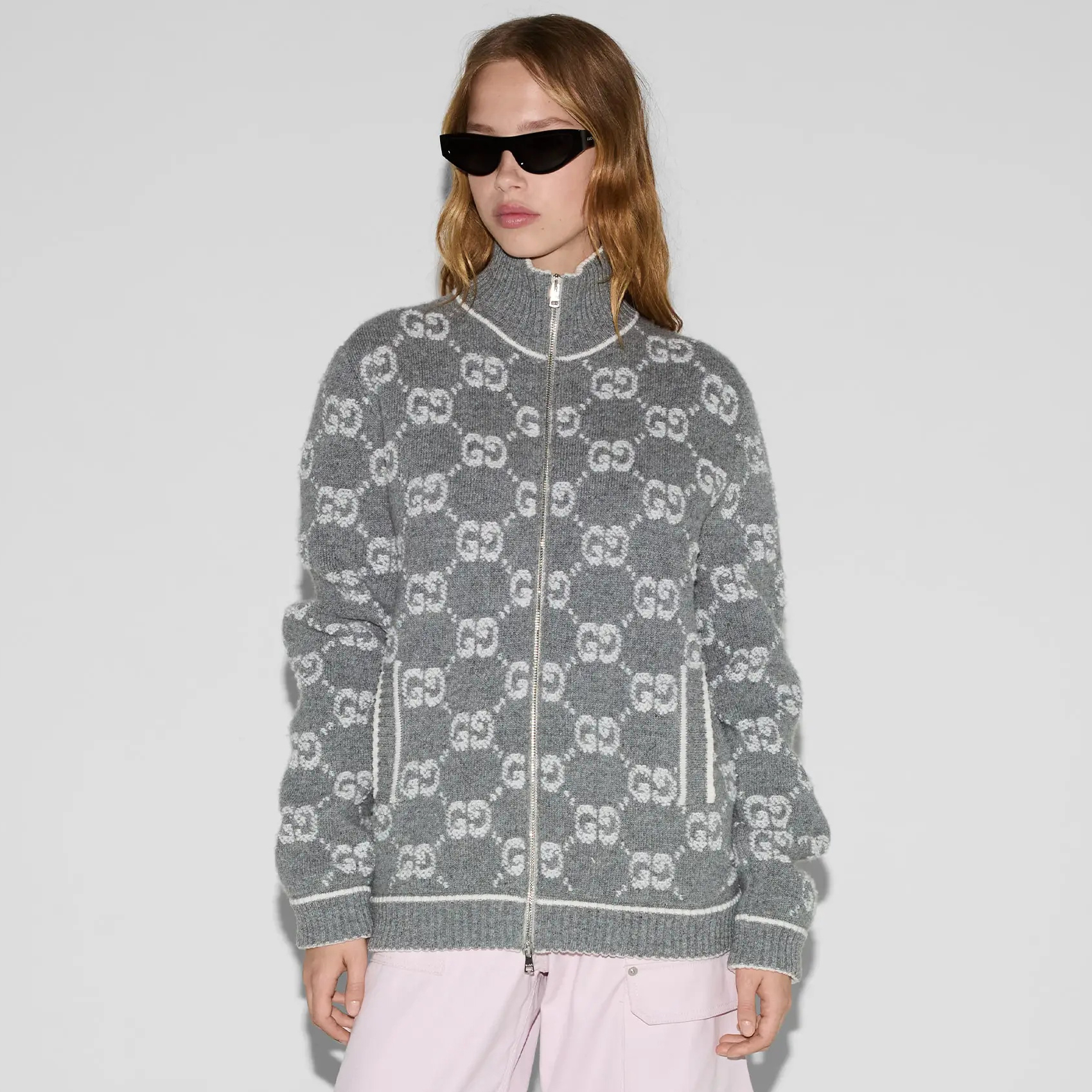 NIGO Gucci Women's Spring and Autumn Logo Print Full Print Zipper Stand Collar Long Sleeve Knit Sweater Jacket #nigo74921