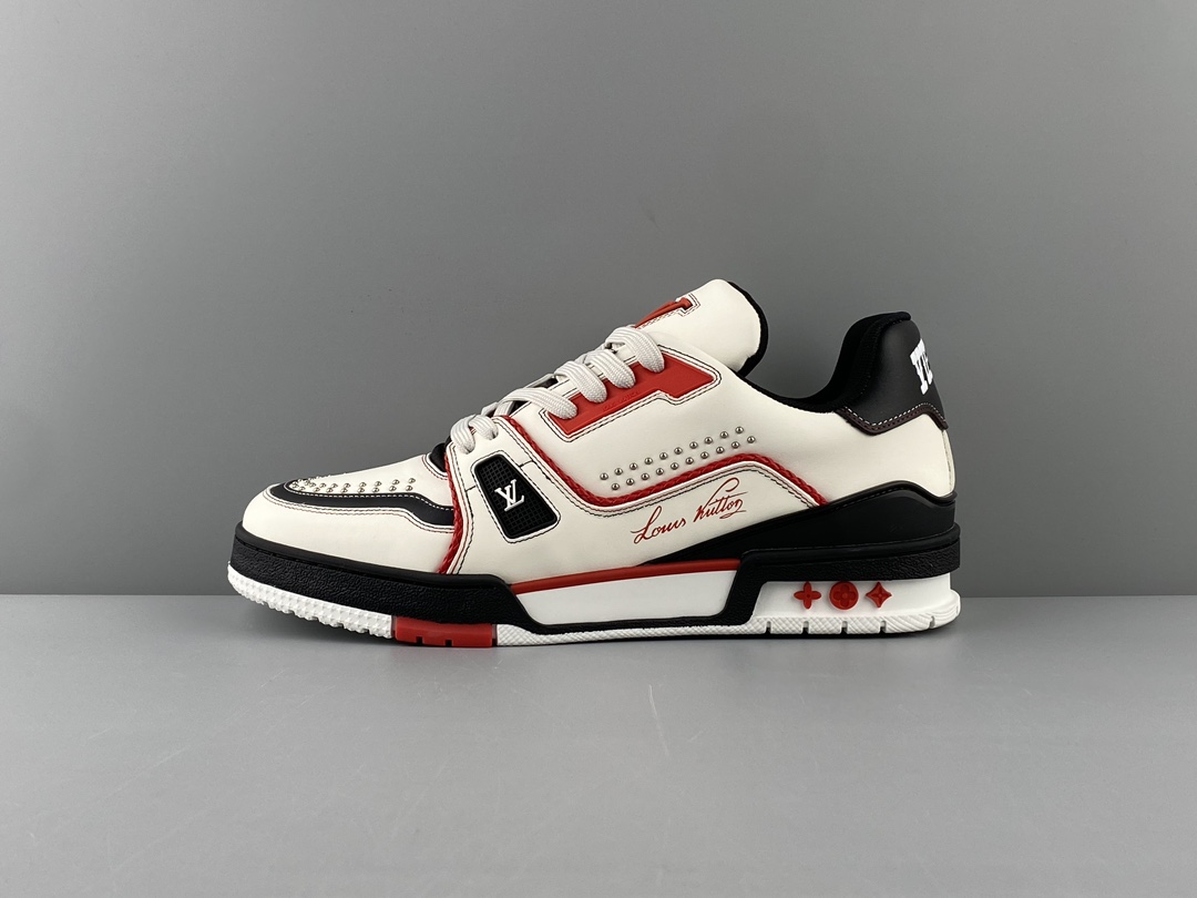 NIGO Louis Vuitton LV Trainer Men's Round Toe Colorblock Leather Lace-Up Low Top Board Shoes #nigo74898