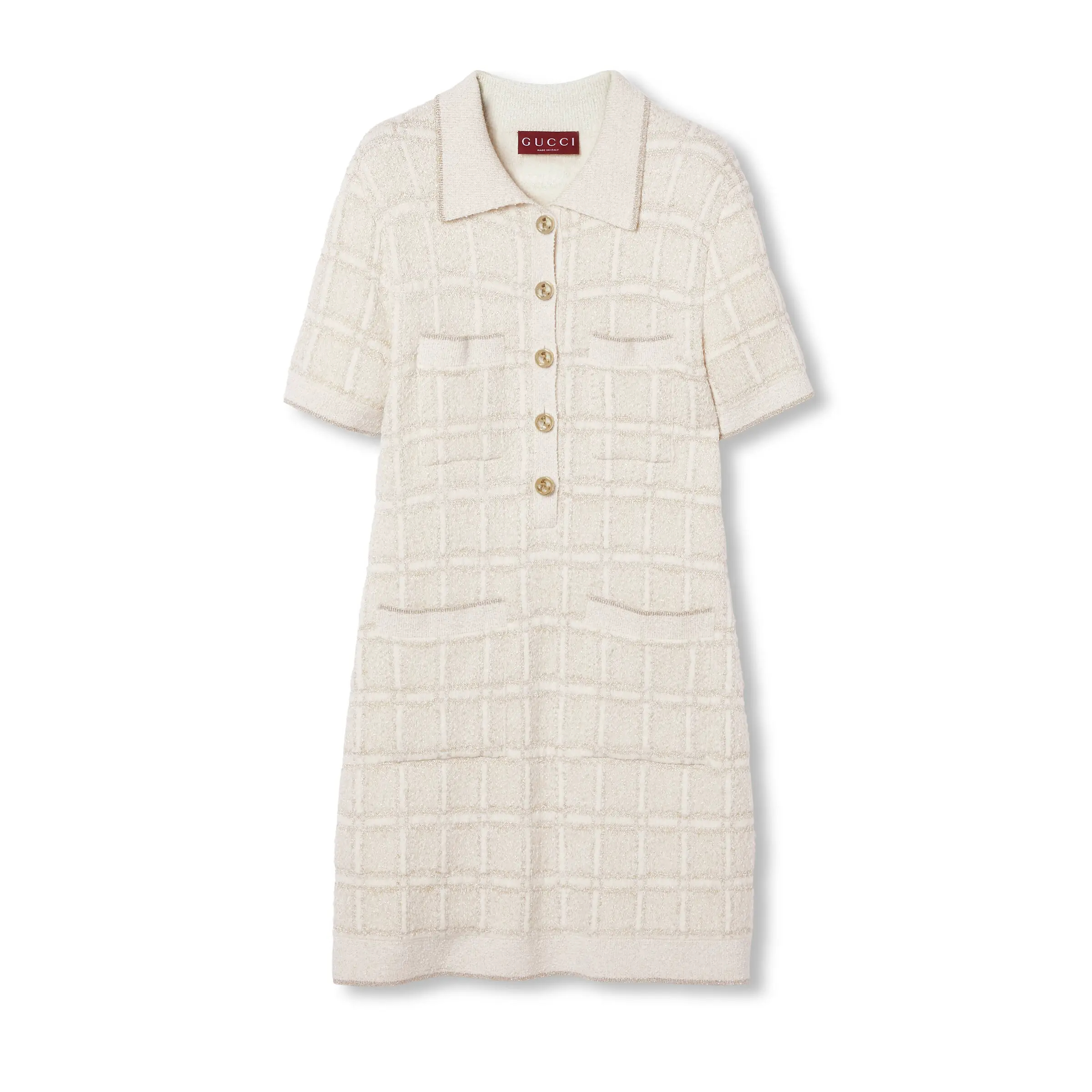 NIGO Gucci Women's Early Spring Wool Gold And Silver Silk Thread Plaid Jacquard Dress Lapel Knitted Temperament Elegant Dresses Ngvp #nigo9852