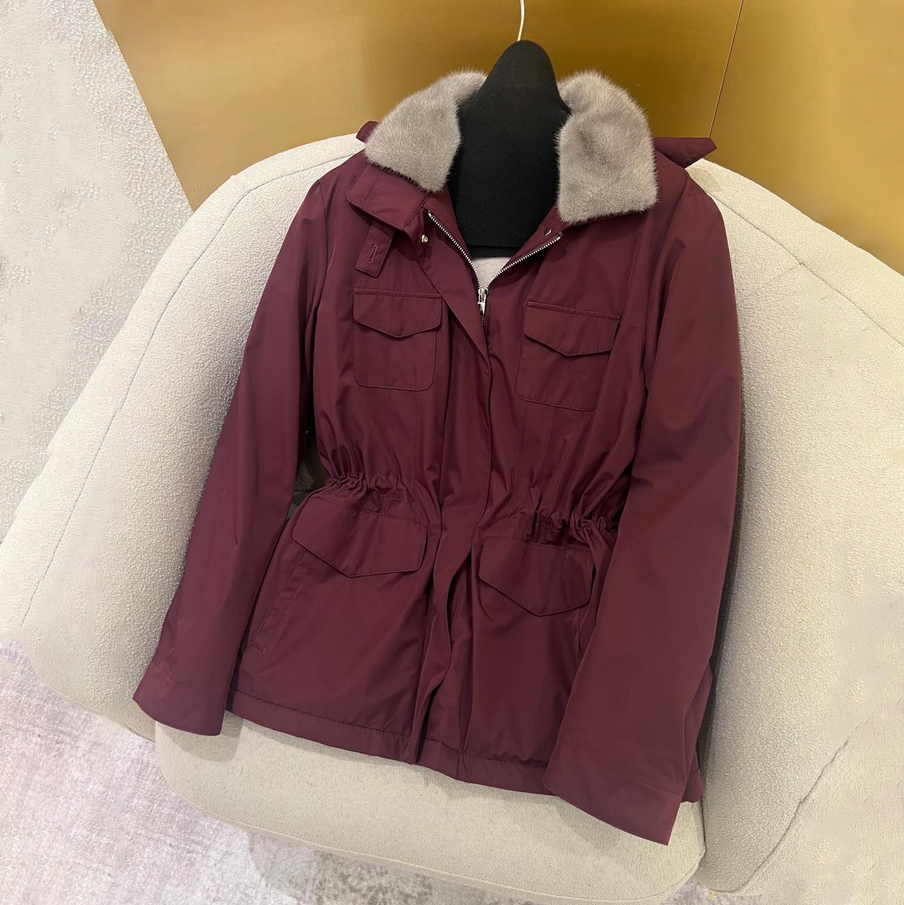 NIGO Loro Piana Women's Autumn and Winter Nylon Fiber Fabric Removable Hair Collar Hooded Zipper Long Sleeve Jacket #nigo74899