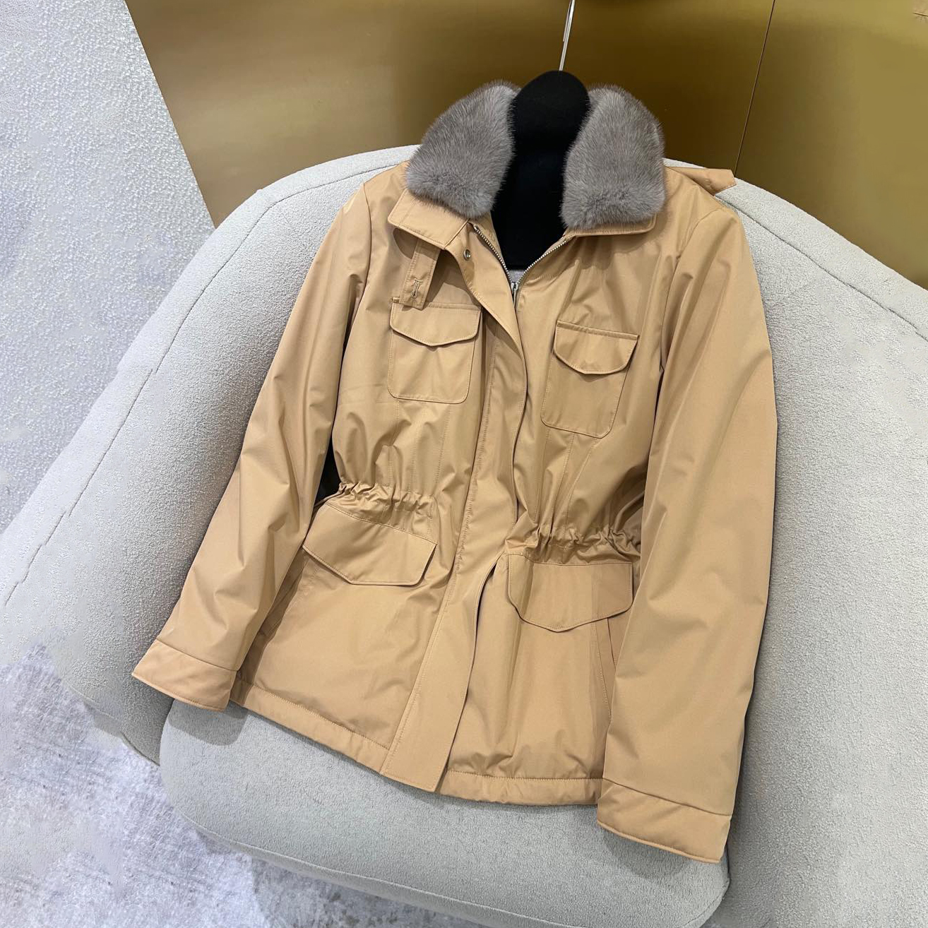 NIGO Loro Piana Women's Autumn and Winter Nylon Fiber Fabric Removable Hair Collar Hooded Zipper Long Sleeve Jacket #nigo74899