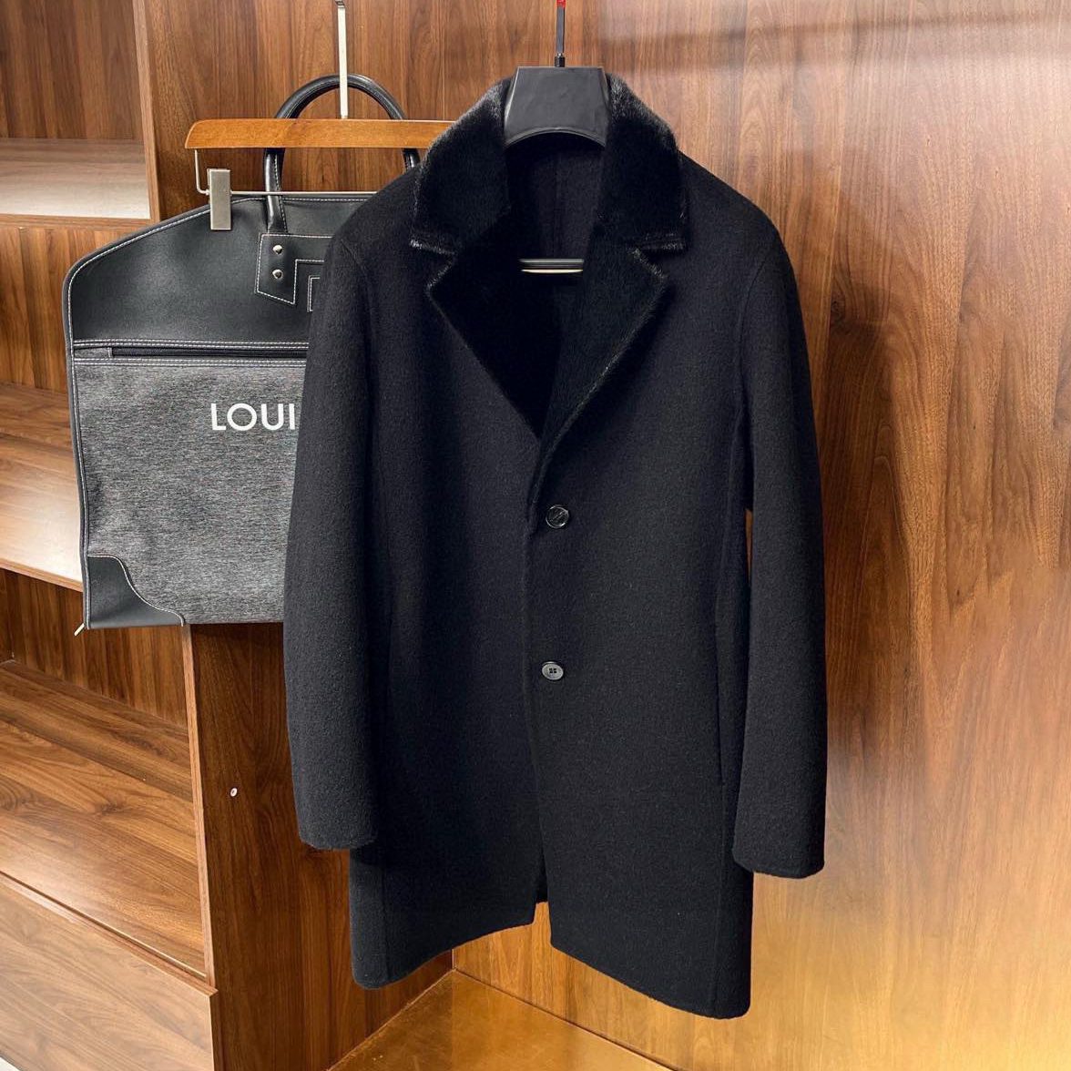 NIGO Louis Vuitton Men's Autumn and Winter Solid Color Seal Fur Collar Cashmere Long Single Breasted Coat Jacket #nigo74933