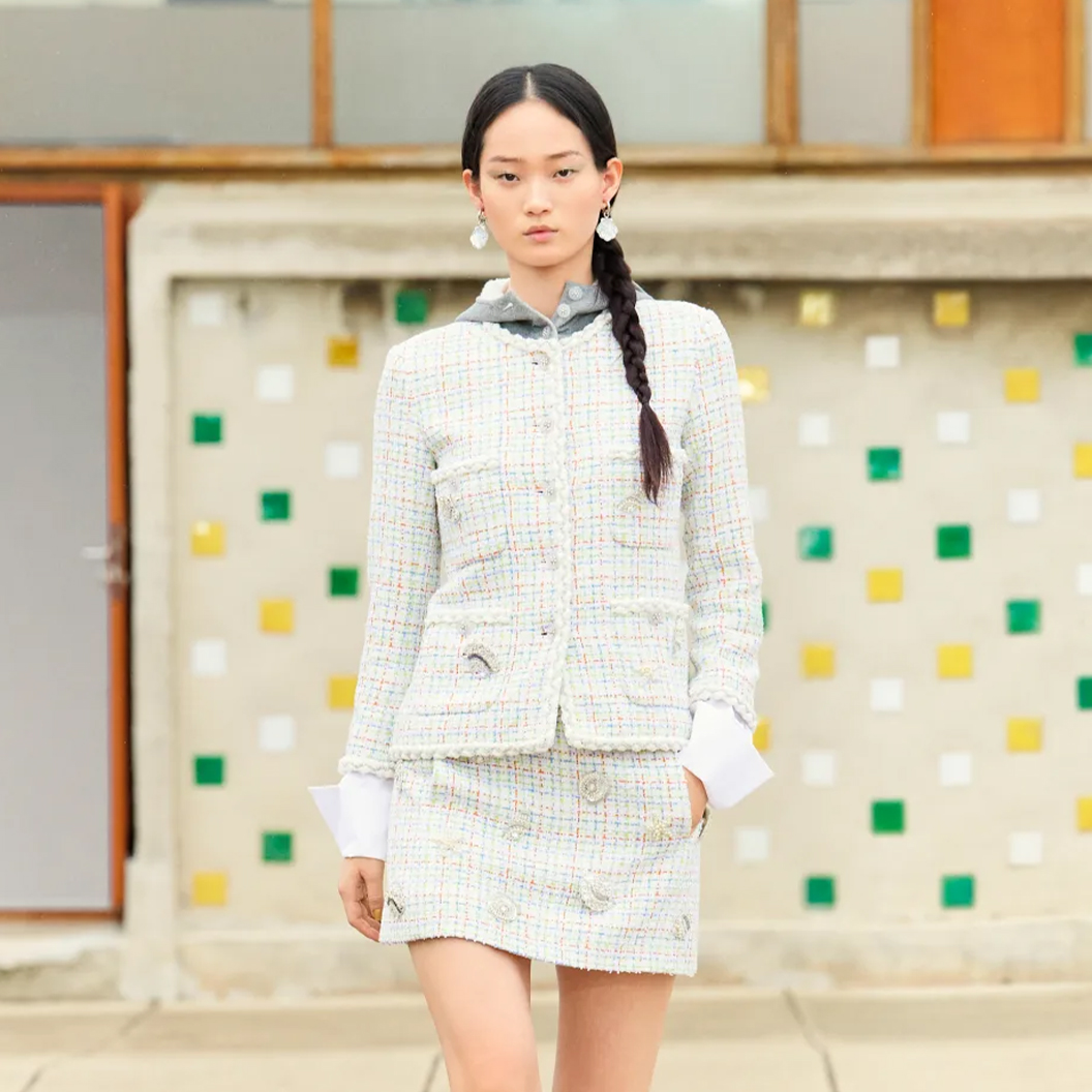 NIGO Chanel Women's Spring And Autumn Embroidered Checkered Round Neck Wool And Cotton Solid Color Long Sleeve Jacket Ngvp #nigo9847