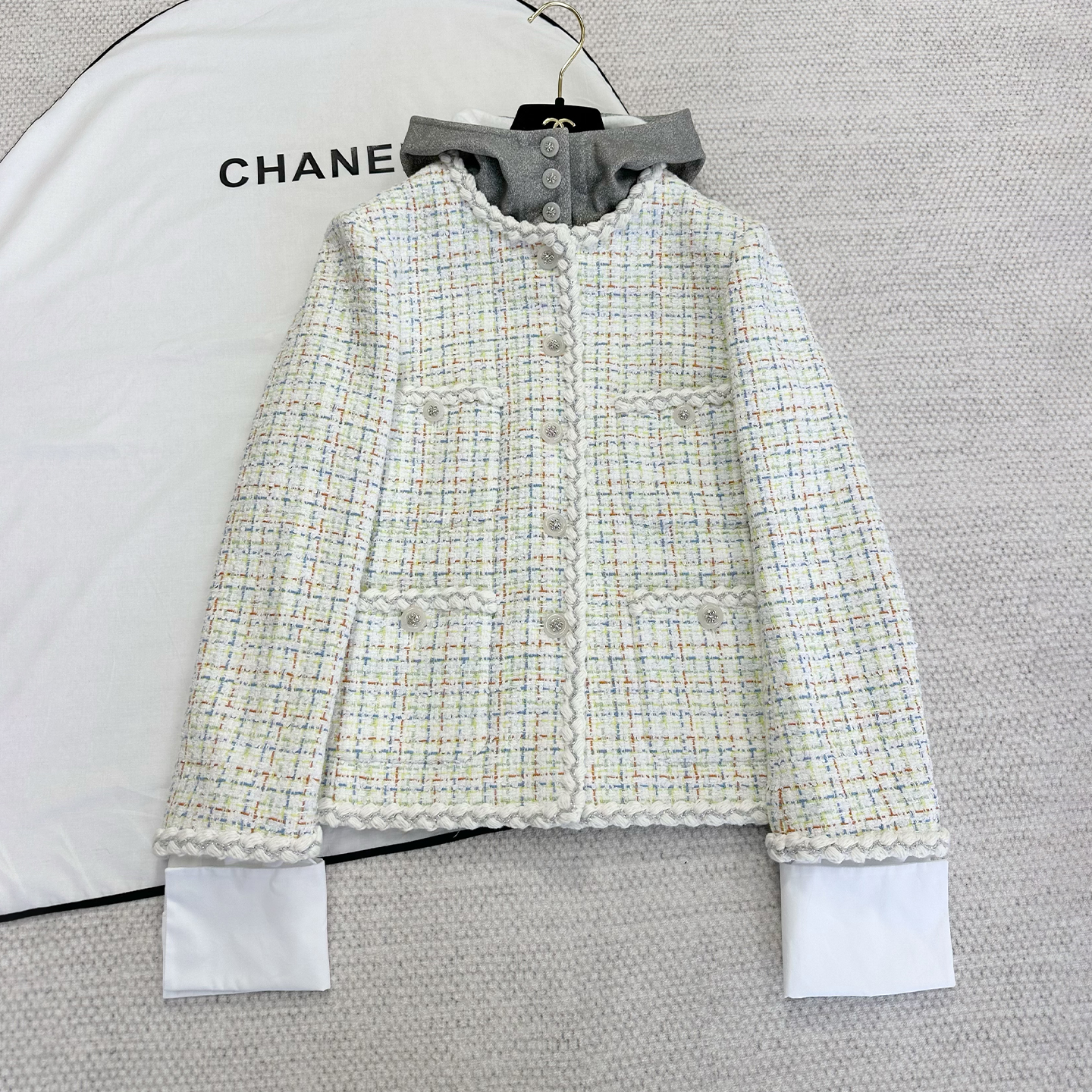 NIGO Chanel Women's Spring And Autumn Embroidered Checkered Round Neck Wool And Cotton Solid Color Long Sleeve Jacket Ngvp #nigo9847