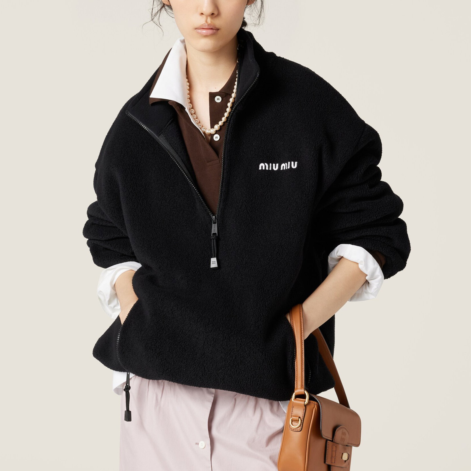 NIGO MiuMiu Women's Autumn and Winter Solid Color Logo Letter Fleece Zipper High Neck Long Sleeve Sweatshirt #nigo74946