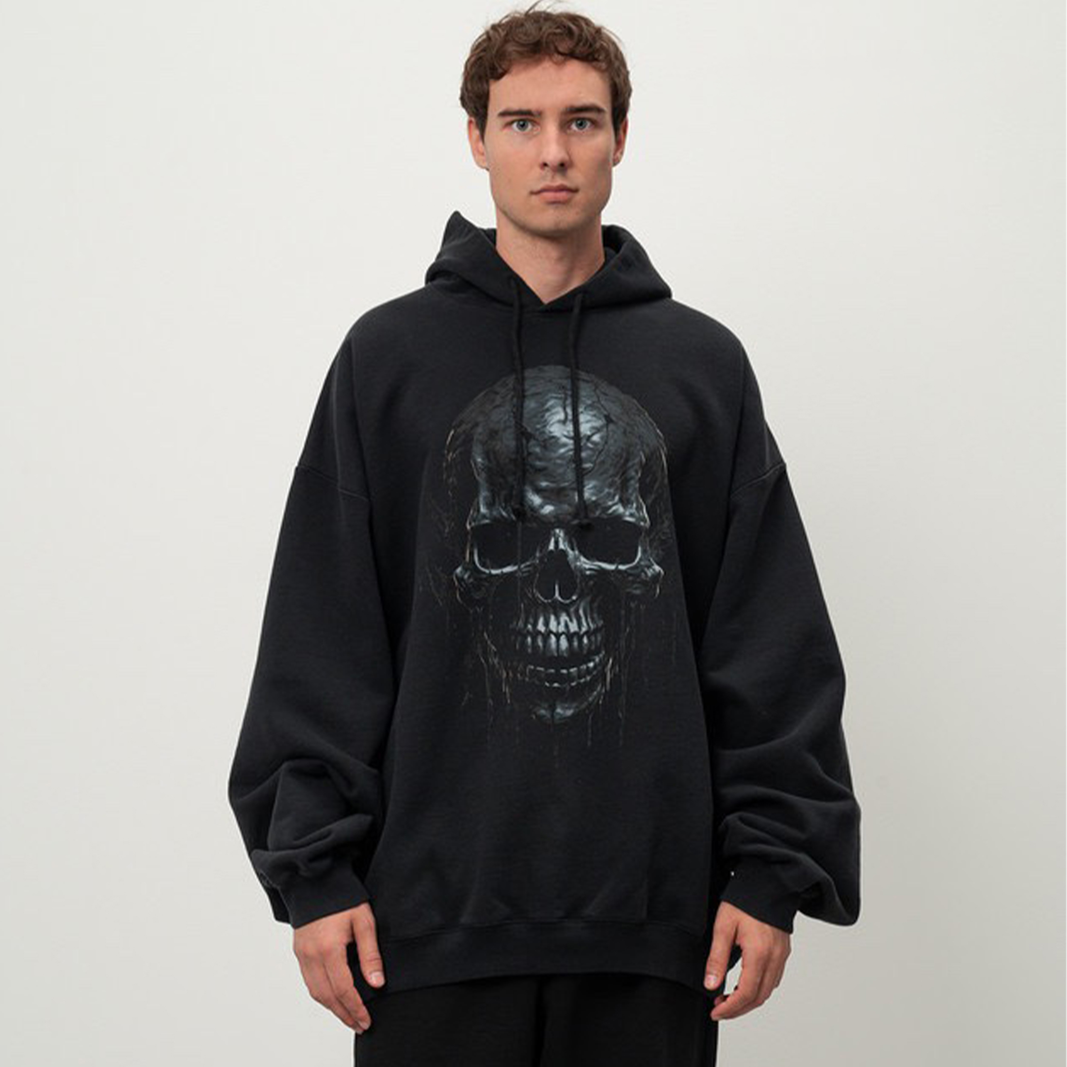 NIGO Vetements Men's High Street Skull Print Punk Hip Hop Black Sweatshirt Spring Autumn Fashion Casual Hooded Drawstring Sweatshirt Top Ngvp #nigo9862