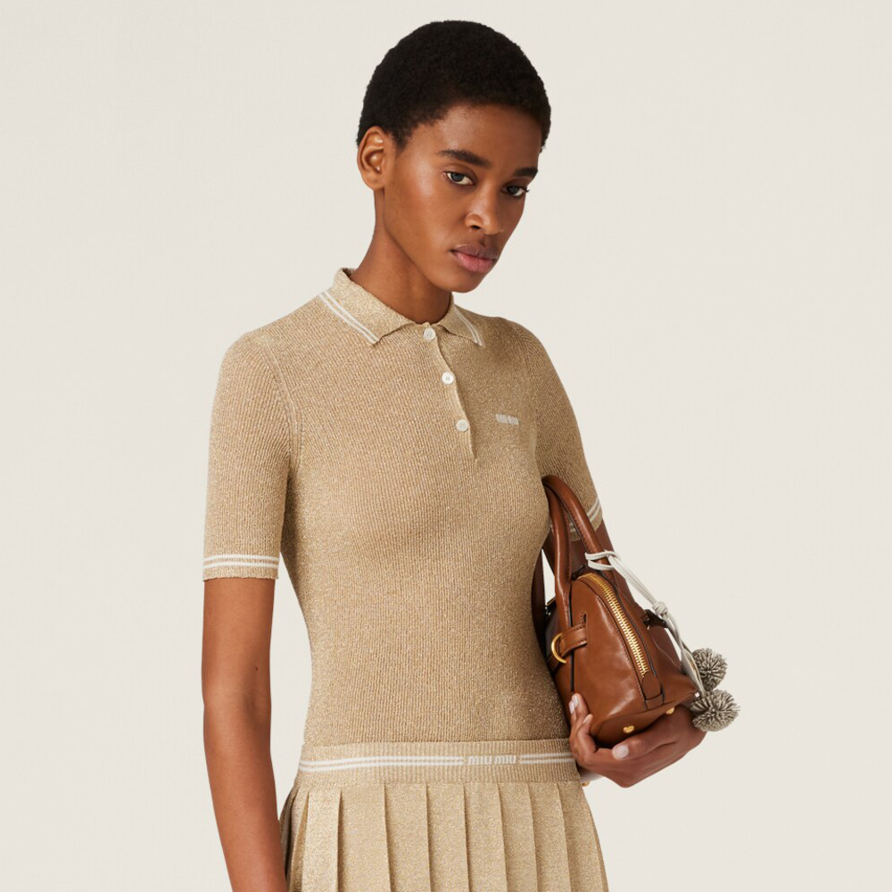 NIGO MiuMiu Women's Spring/Summer Applique Logo Oversized Stretch Short Sleeve Polo Shirt T-Shirt #nigo74947