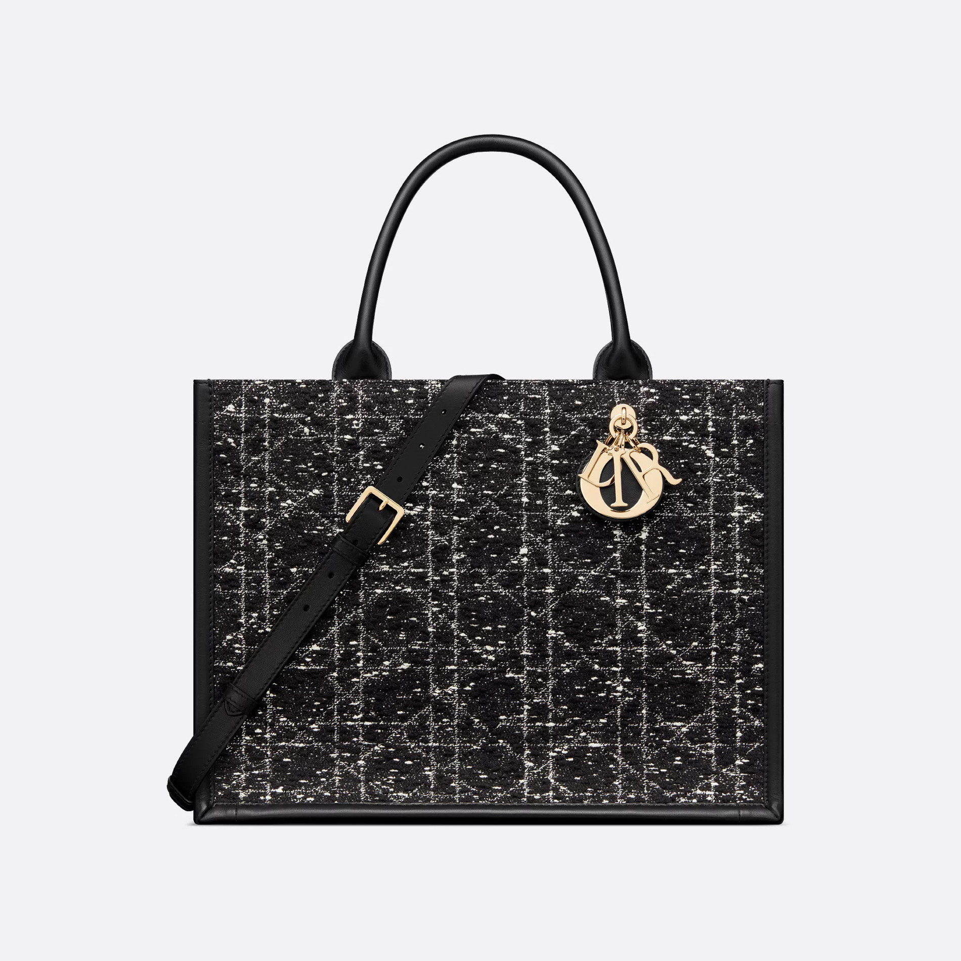 NIGO Dior Book Tote Women's Gold Finish Metallic Black Rattan Check Pattern Tweed Tote Bag Bags #nigo74942