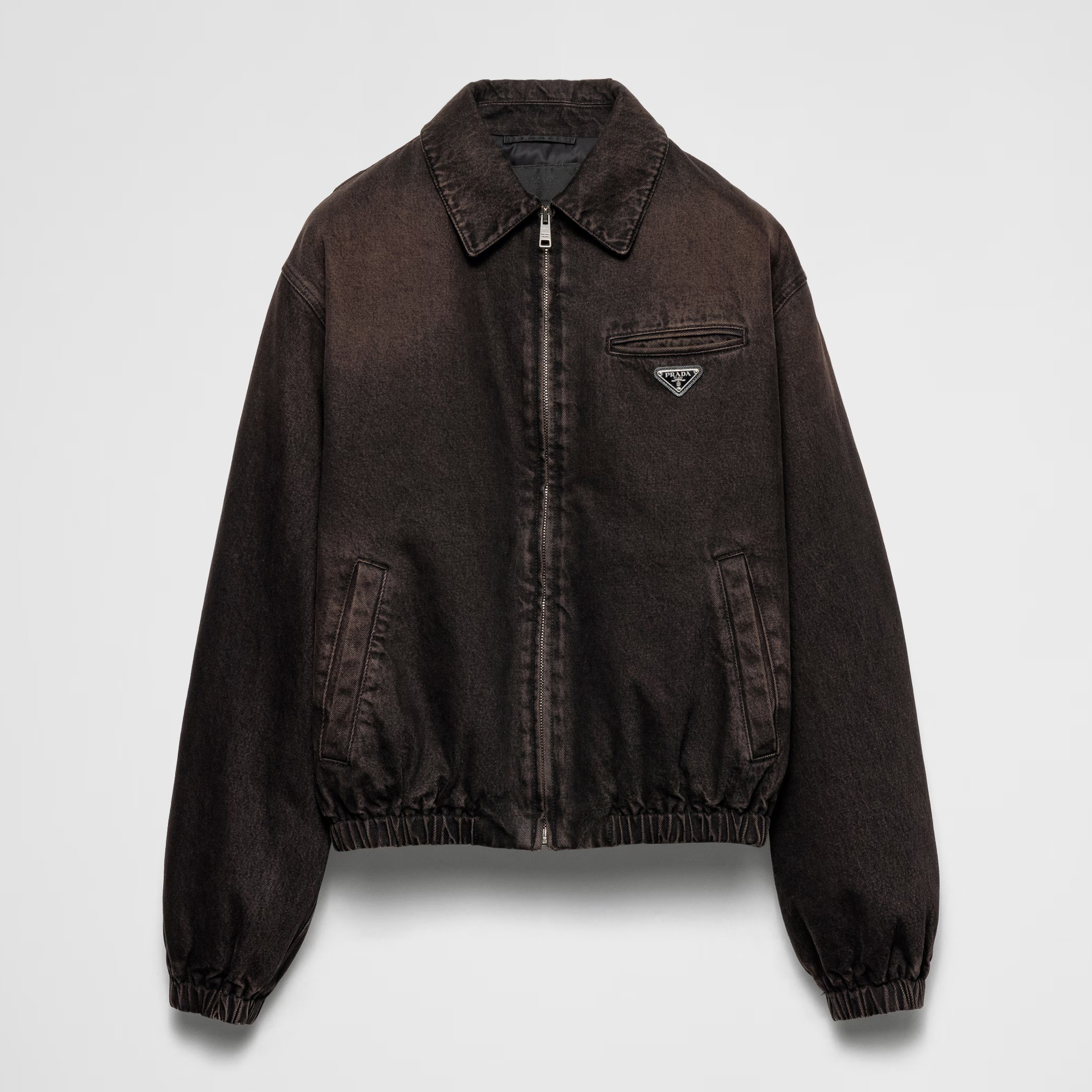 NIGO Prada Men's Autumn and Winter Solid Color Logo Applique Zipper Loose Denim Jacket #nigo74971