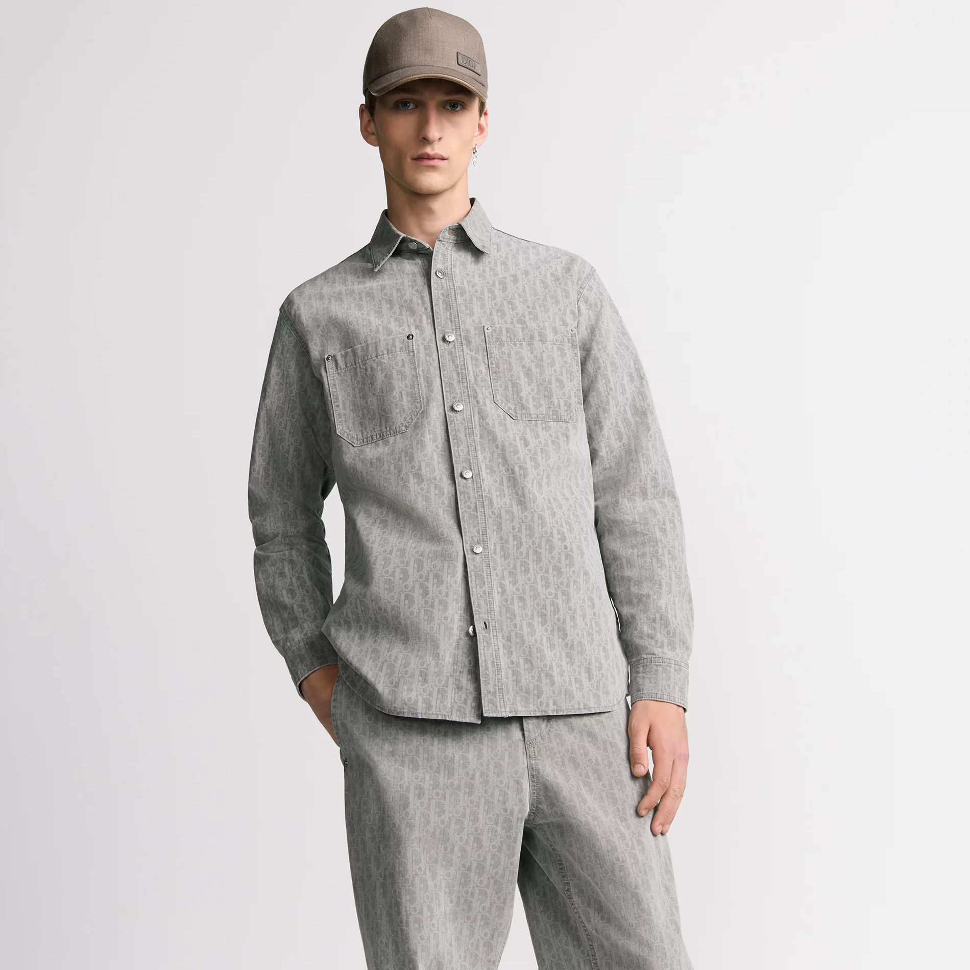 NIGO Dior Men's Spring And Fall Letters Full Print Lapel Single Breasted Long Sleeved Denim Shirt Jeans Pants Set Suit #nigo74966