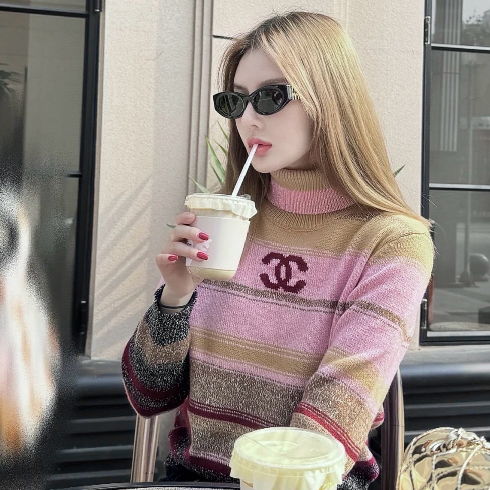 NIGO Chanel Women's Autumn and Winter Color Blocking High Neck Cashmere Long Sleeve Sweater #nigo74967