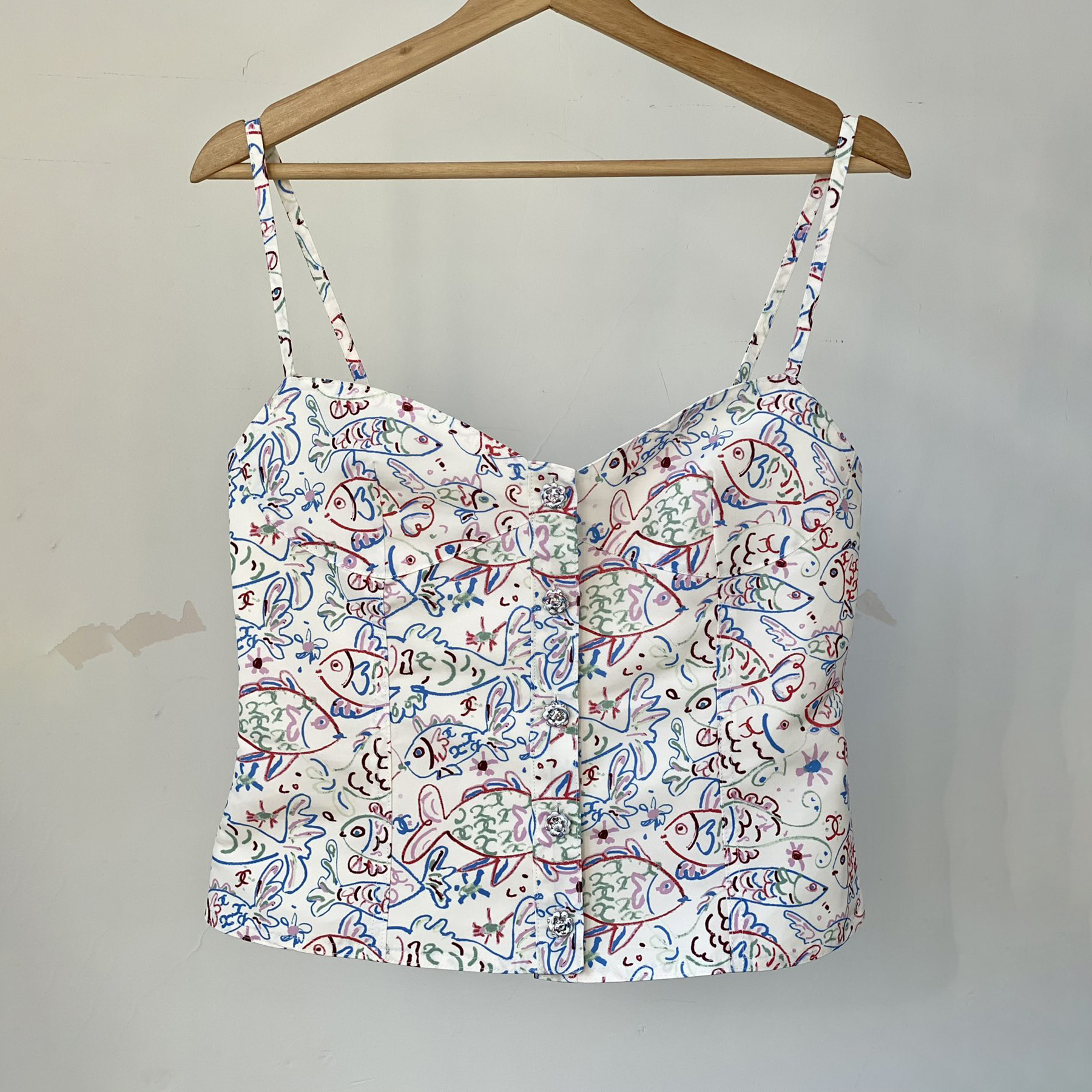 NIGO Chanel Women's Spring/Summer Graffiti Printed Camisole Top Wide Leg Jeans Pants Set Suit #nigo74985