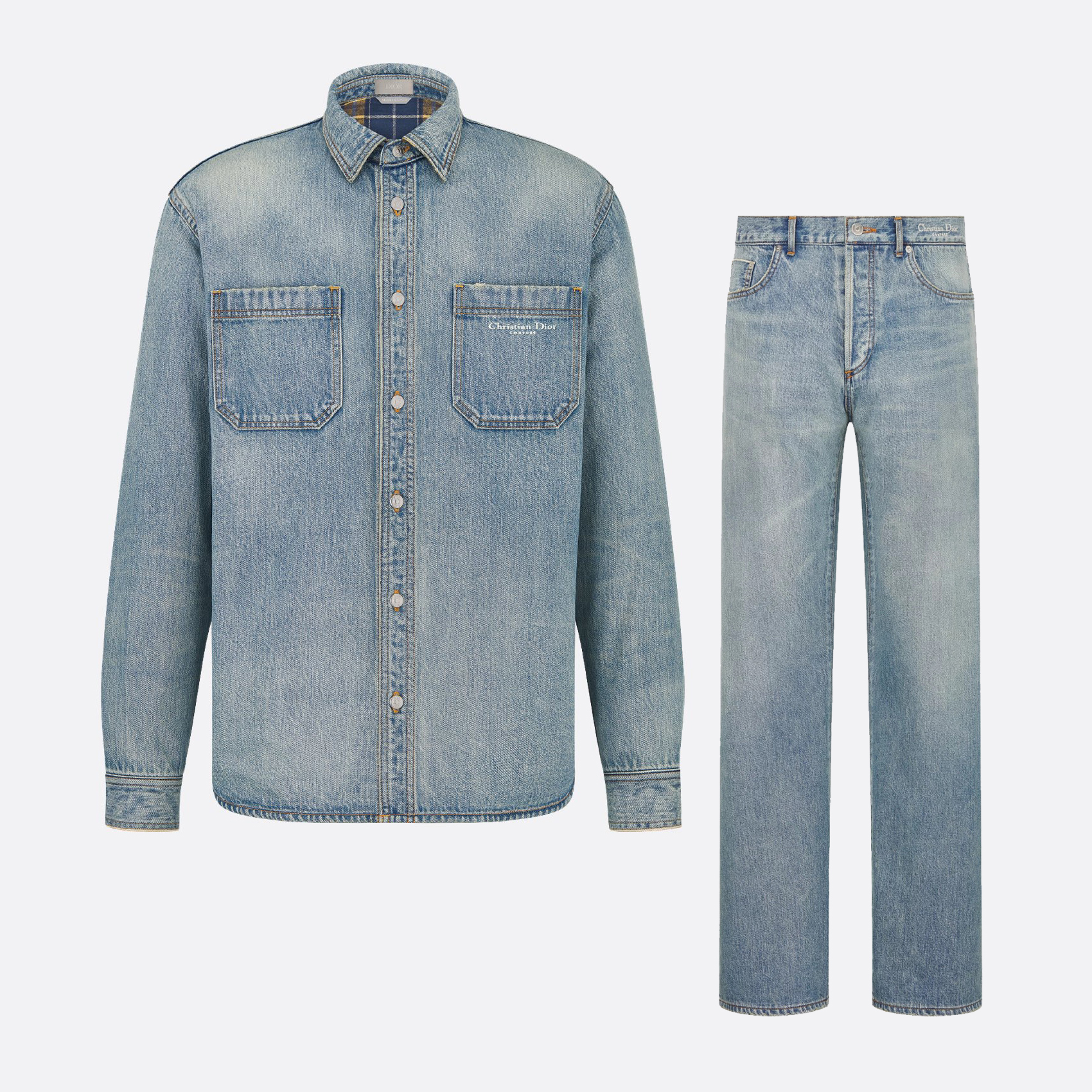 NIGO Dior Men's Spring And Fall Solid Color Embroidered Letters Single Breasted Long Sleeved Denim Jacket Jeans Pants Set Suit #nigo74986