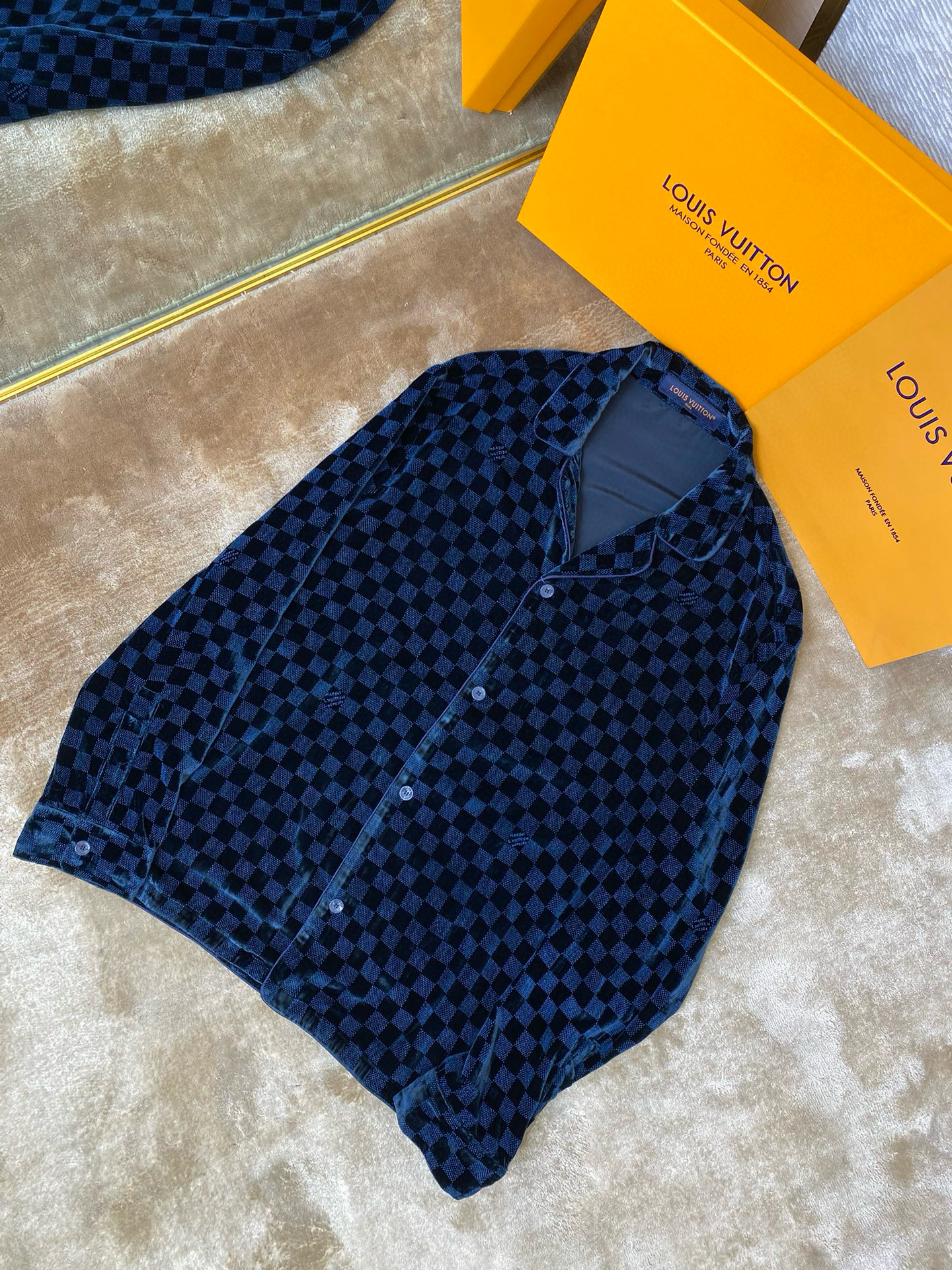 NIGO Louis Vuitton Men's Spring and Autumn Solid Color Plaid Printed Lapel Single Breasted Loose Long Sleeve Shirt #nigo74987