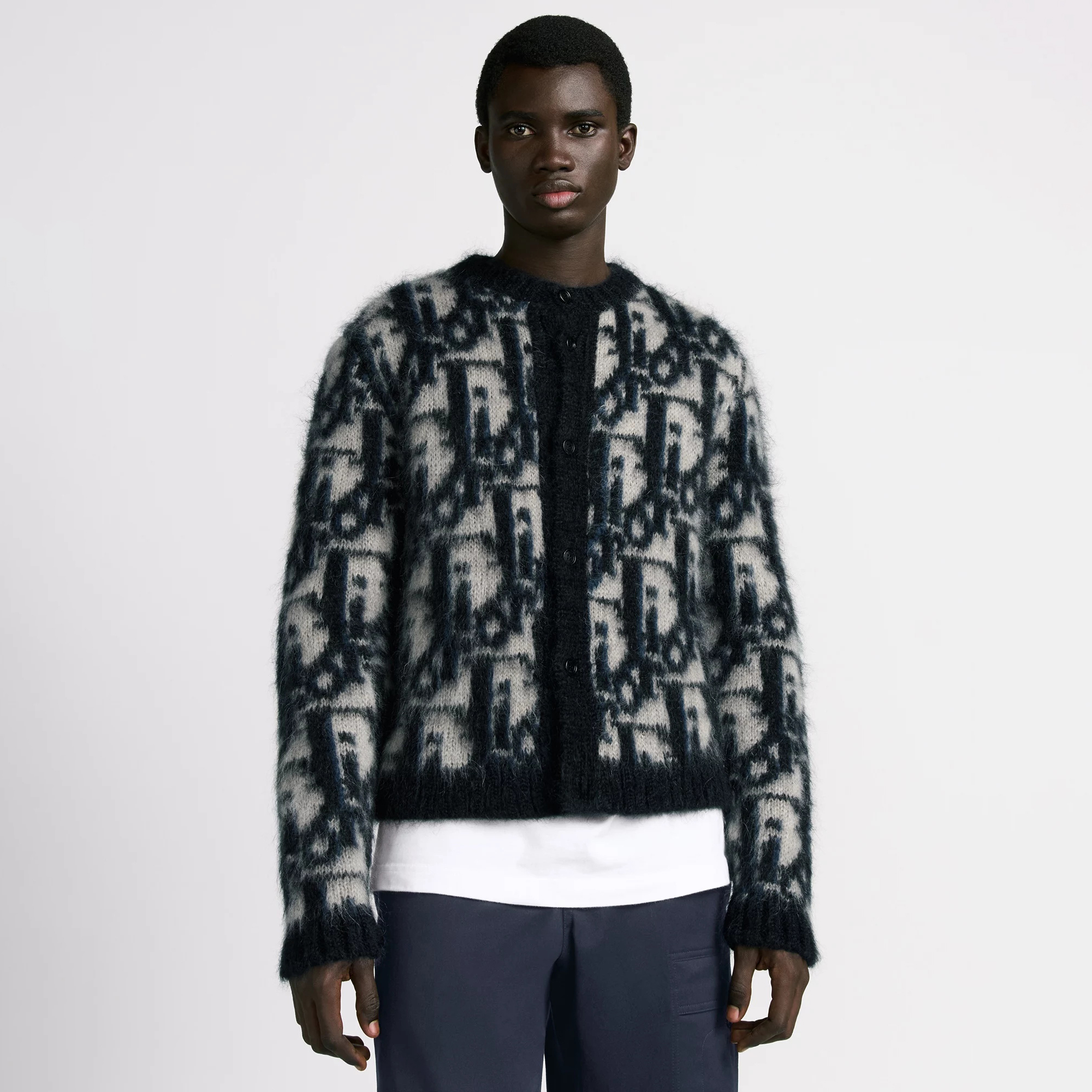 NIGO Dior Men's Spring And Fall Letters Full Print Round Neck Mohair Single Breasted Long Sleeve Knit Jacket #nigo75119