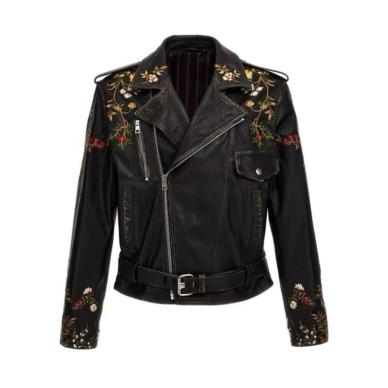 NIGO Gucci Men's Spring And Autumn Retro Floral Embroidery Lapel Zipper Short Solid Color Long Sleeve Leather Jacket Ngvp #nigo9874