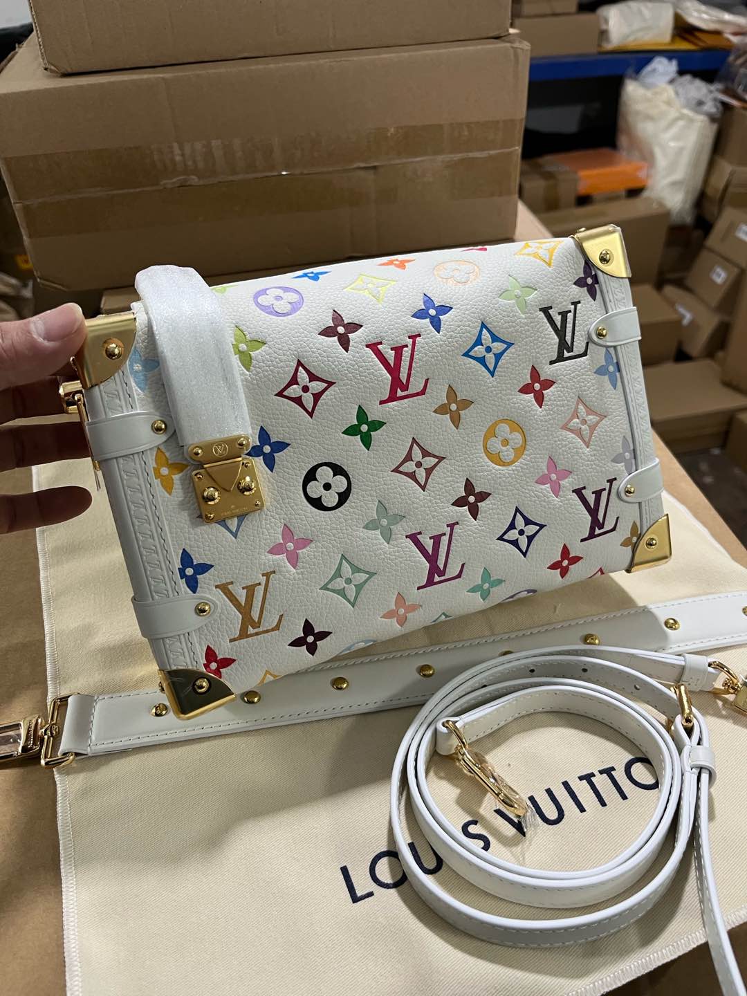 NIGO Louis Vuitton LV X TM Side Trunk Women's Detachable Adjustable Shoulder Strap Colorful Logo Printed Cowhide Leather Single Shoulder Slanting Handbag Bag Bags #nigo74988