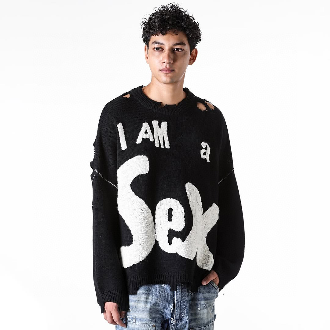 NIGO Saint Michael x Sex Pistols Men's Spring, Autumn and Winter Destruction Embroidered Wool Solid Color Loose Crew Neck Sweater Ngvp #nigo9875