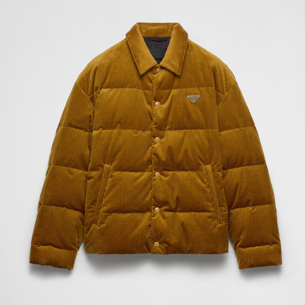 NIGO Prada Men's Fall And Winter Logo Lapel Single-Breasted Solid Color Fitted Short Section Long Sleeve Corduroy Texture Puffer Down Jacket #nigo71823